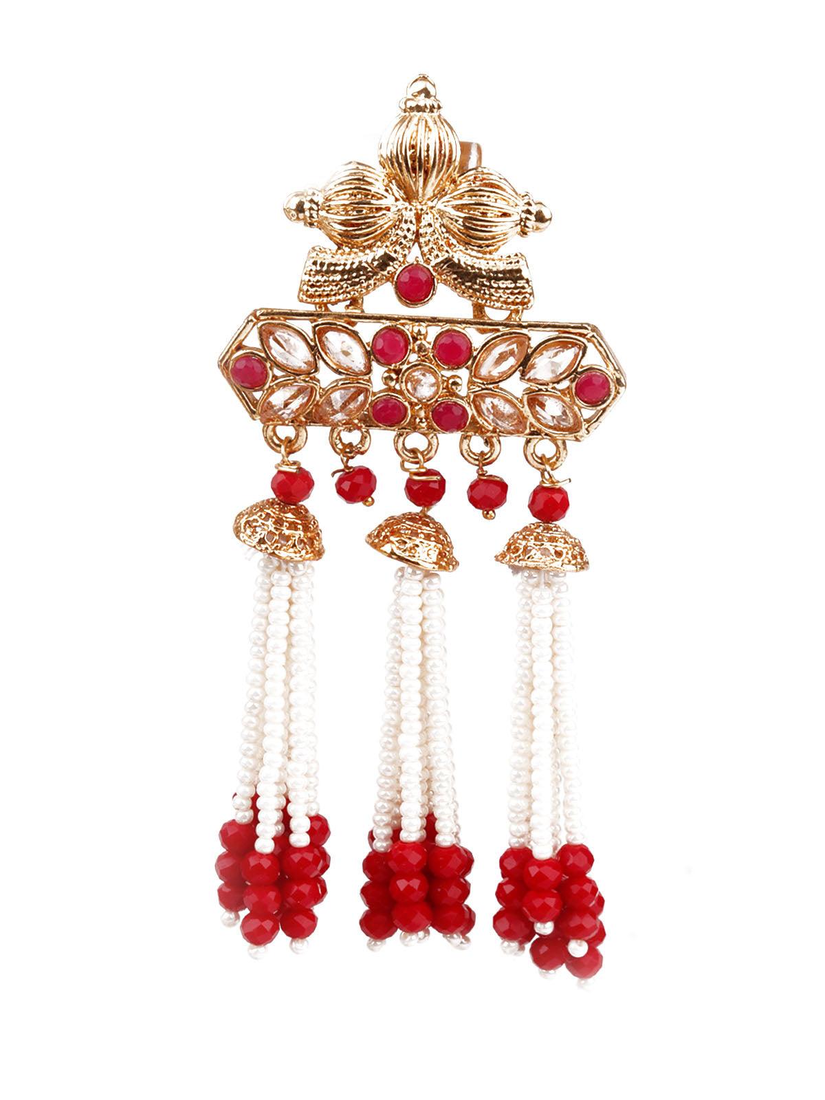 Women's Designer Red, White And Gold Dangle Earring