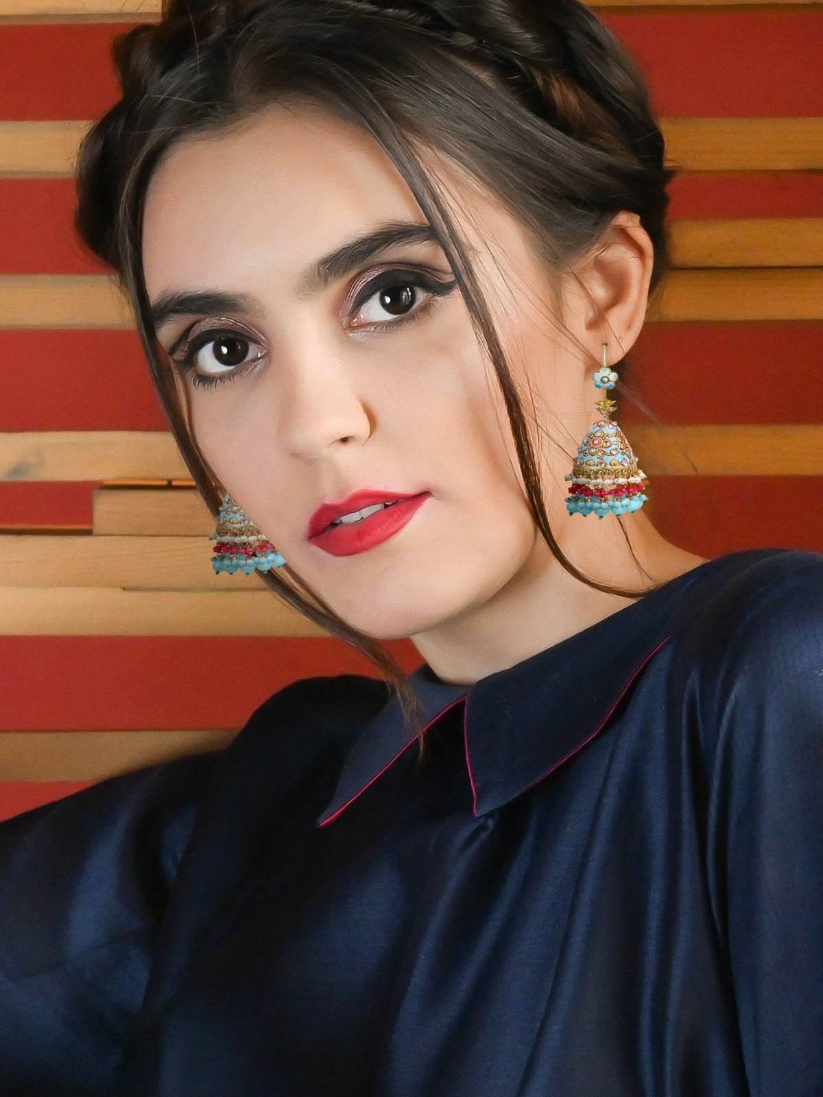 Women's Designer Turquoise Blue Jhumka