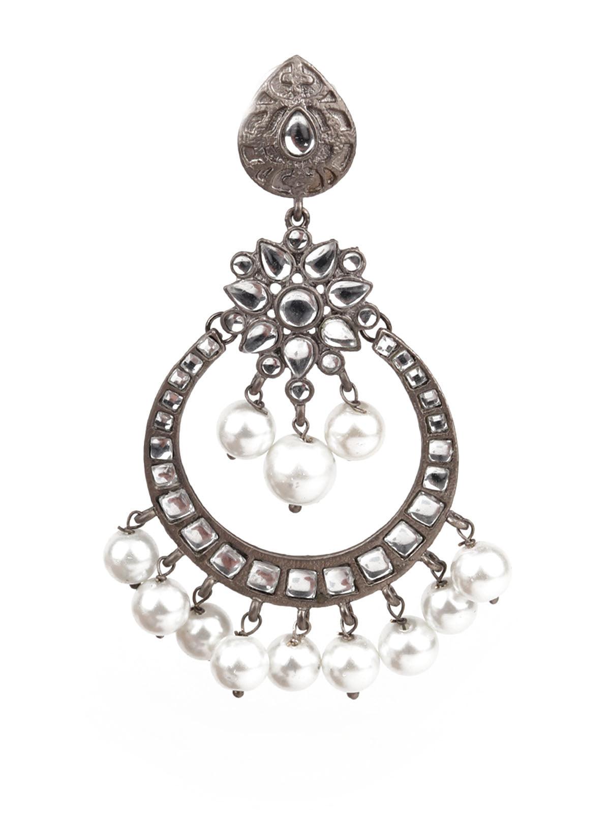 Women's Designer White And Grey Dangle Earring