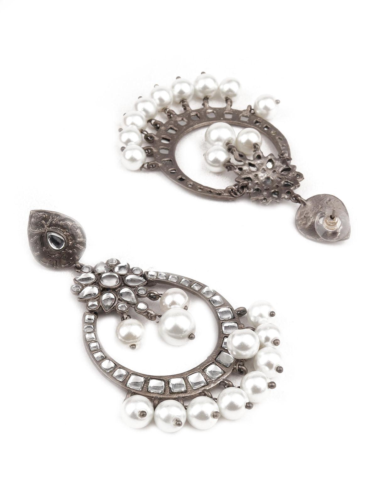 Women's Designer White And Grey Dangle Earring