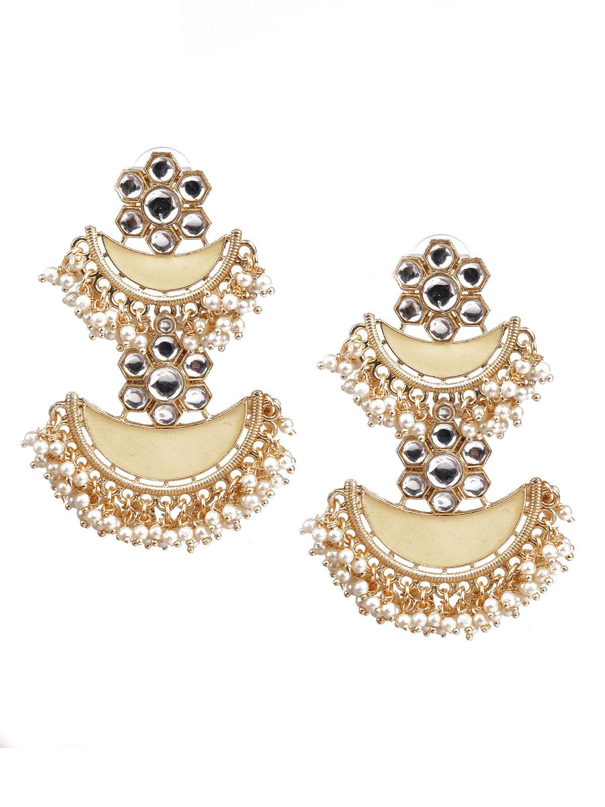 Women's Designer Yellow And Gold Chandbali Earrings For Wome
