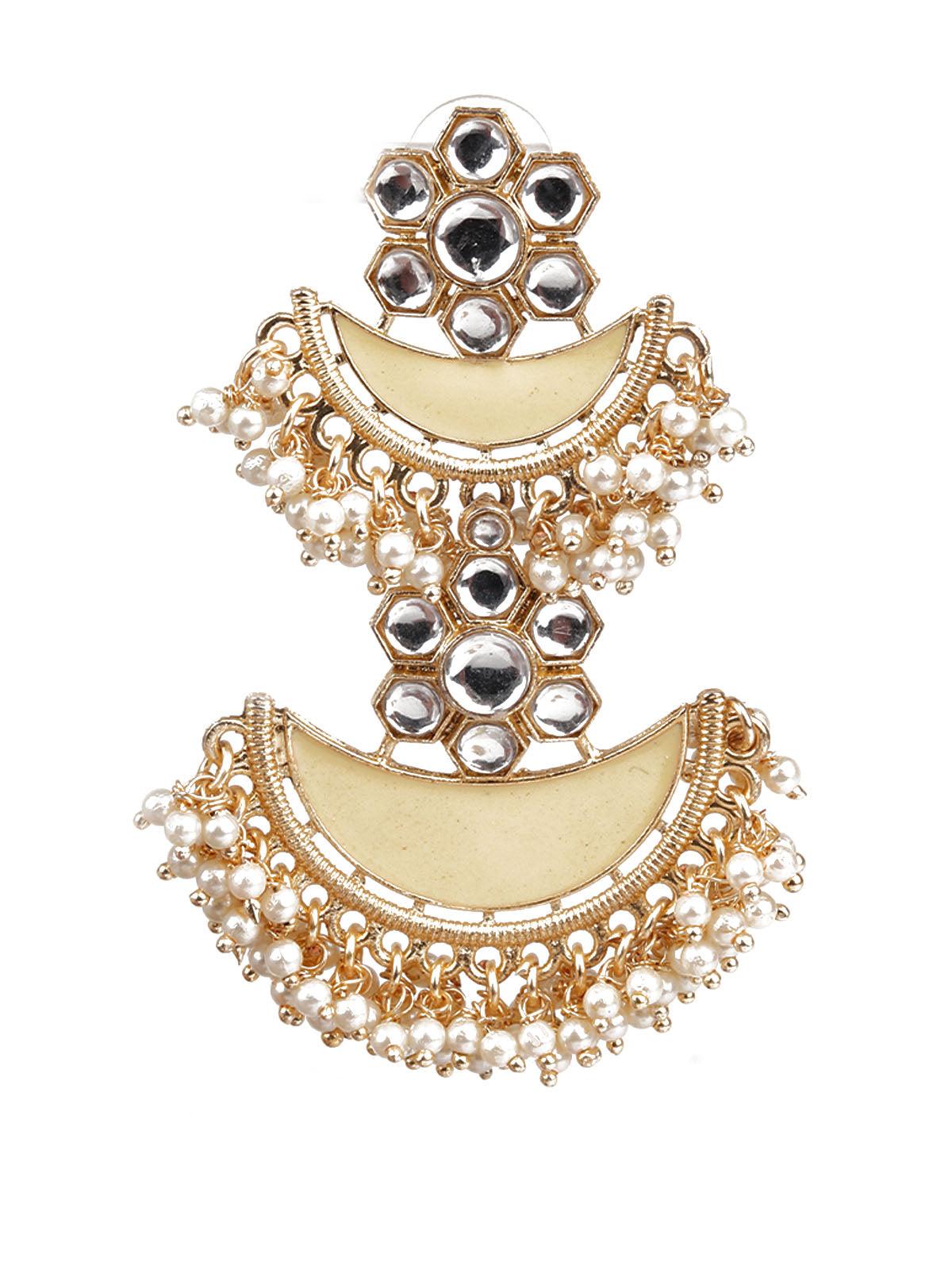 Women's Designer Yellow And Gold Chandbali Earrings For Wome
