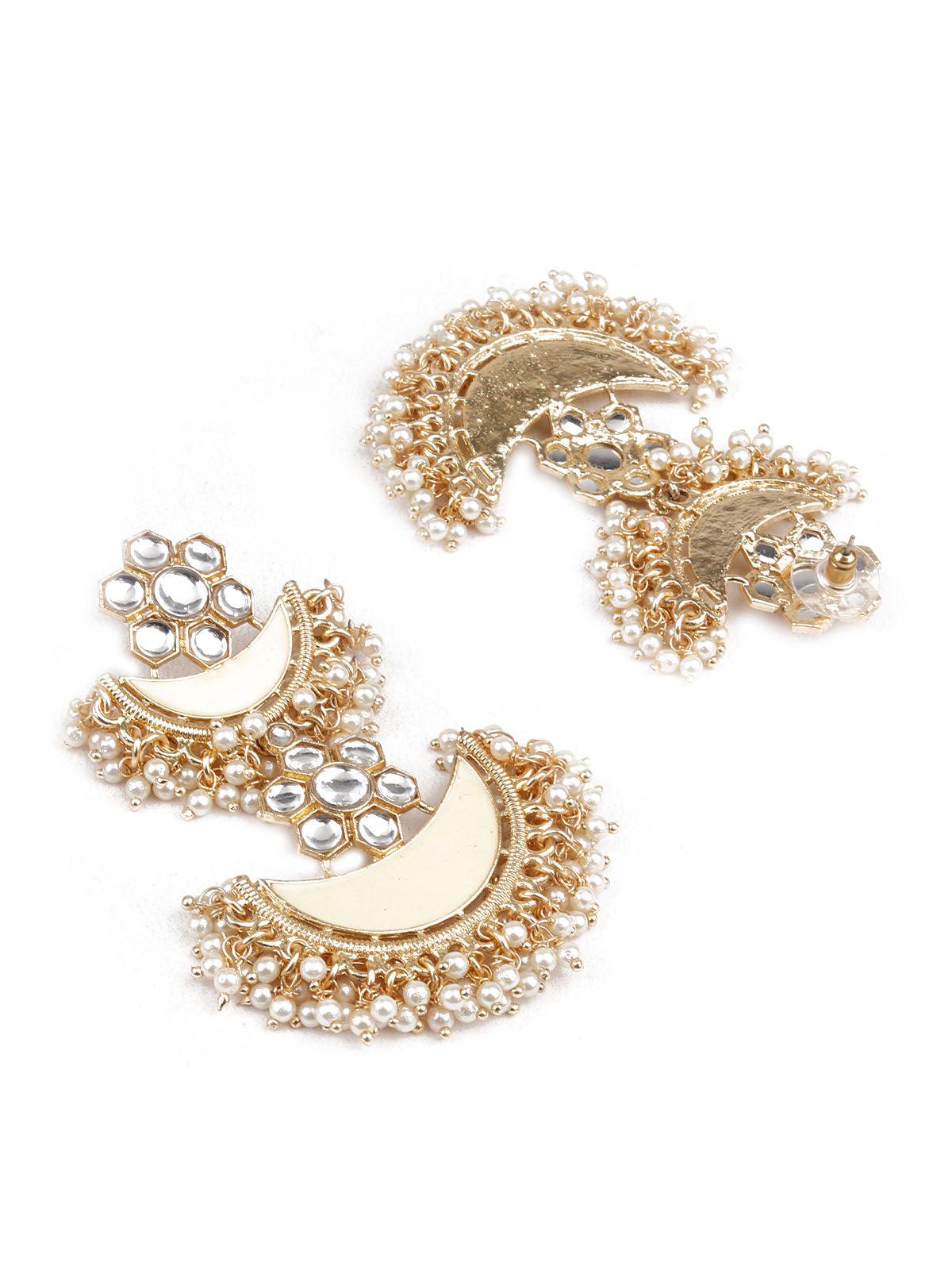 Women's Designer Yellow And Gold Chandbali Earrings For Wome