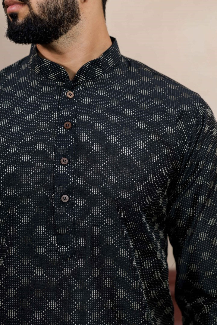 Men's Black Cotton Solid Kurta - Panjari Store