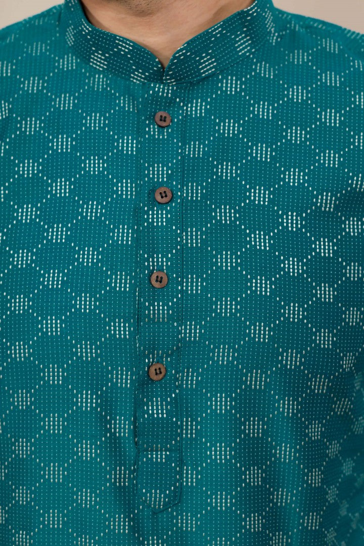 Men's Teal Cotton Solid Kurta - Panjari Store