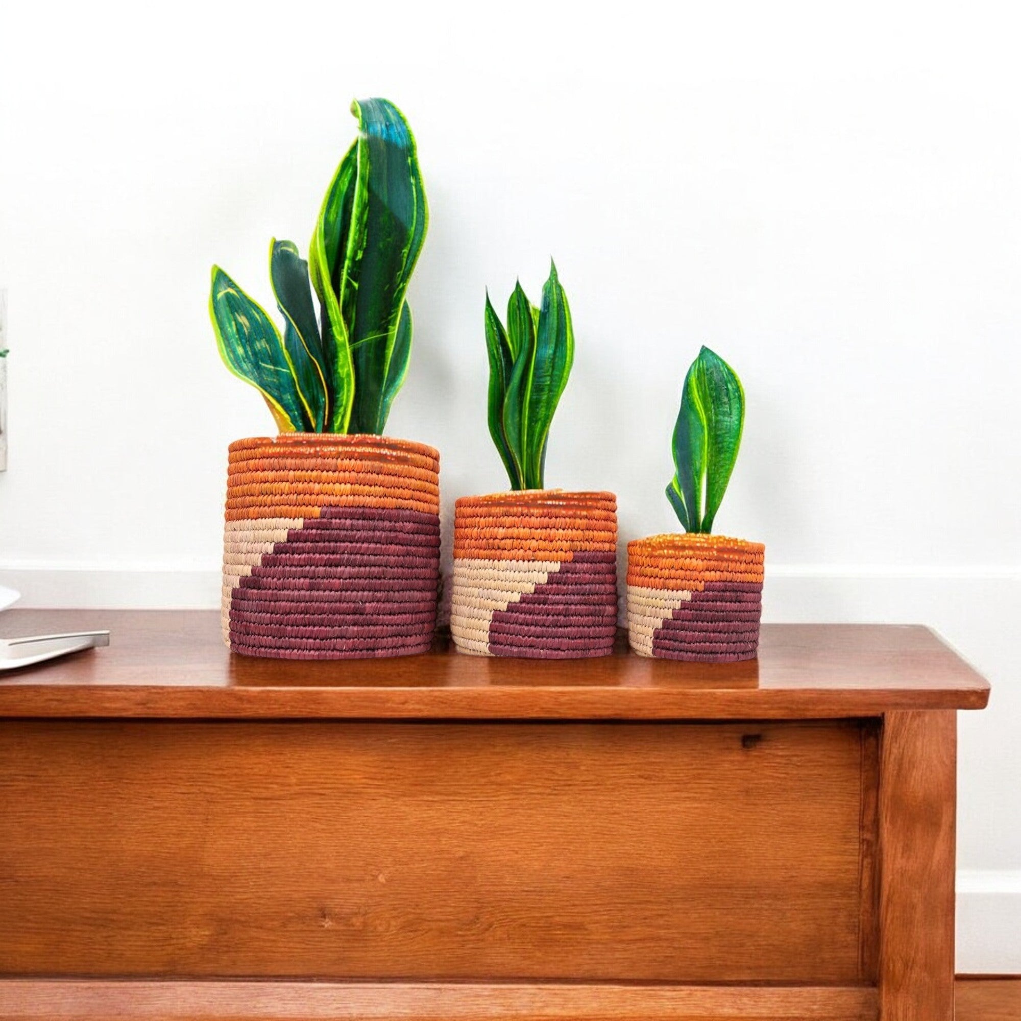 Eco-friendly Handwoven Sabai Grass Planters – Set of 3 - Natriel