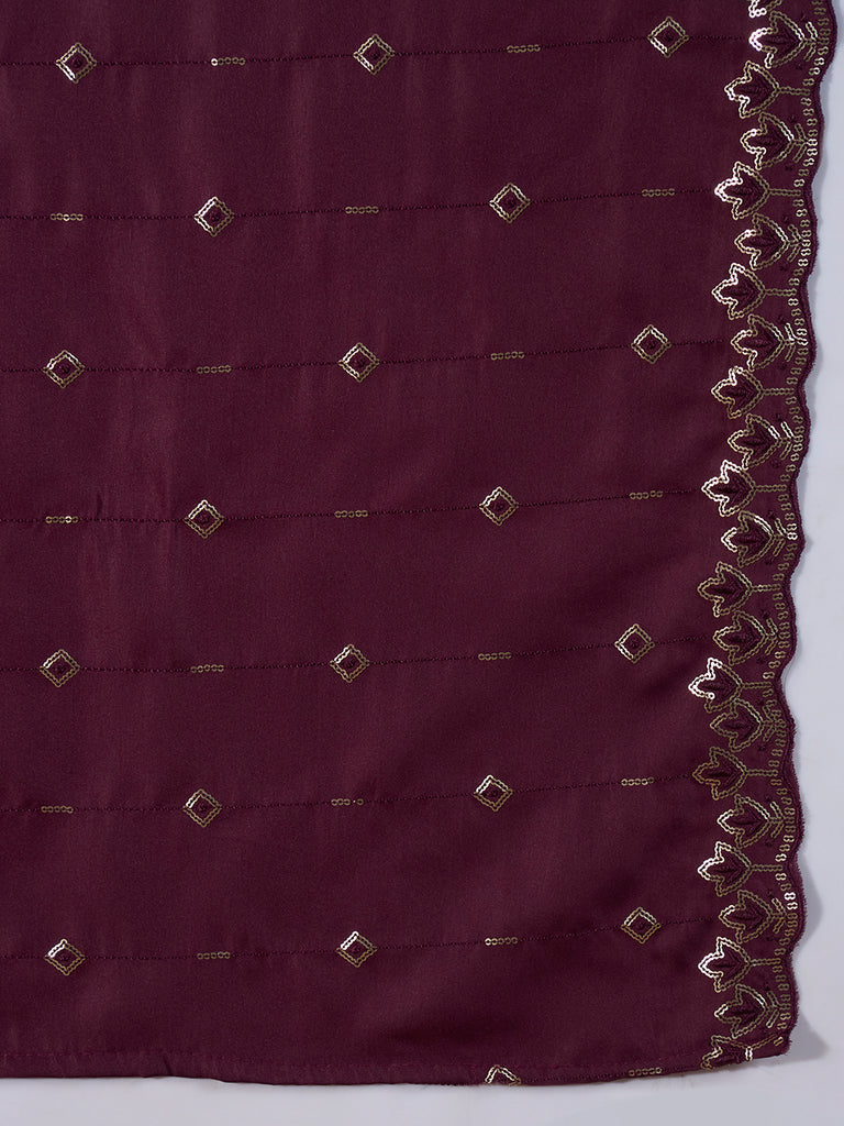 Women's Purple Roman Viscose Embroidery Work Kurta Set