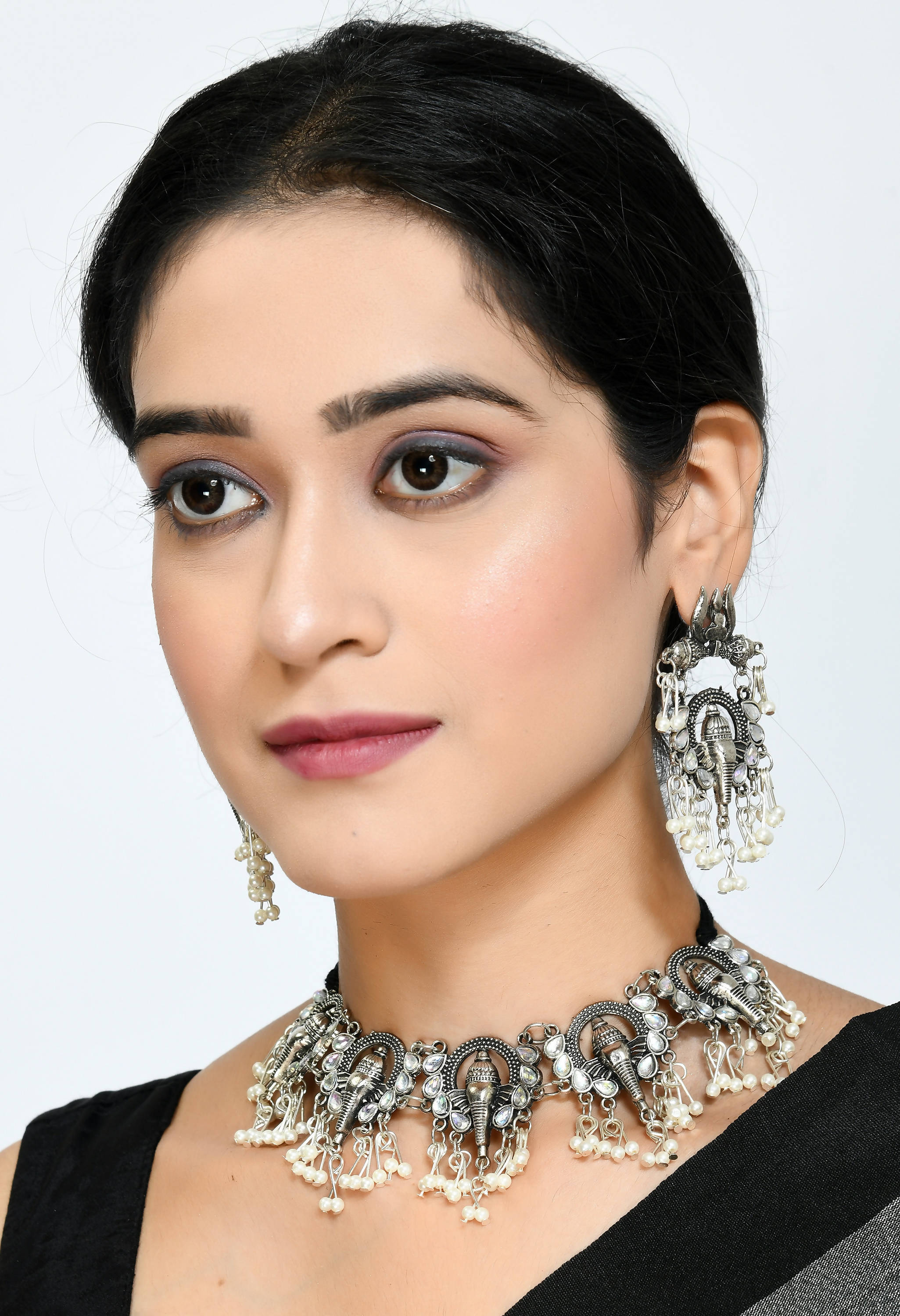 Kamal Johar Silver-Plated Ganesha Design Necklace with Ear
