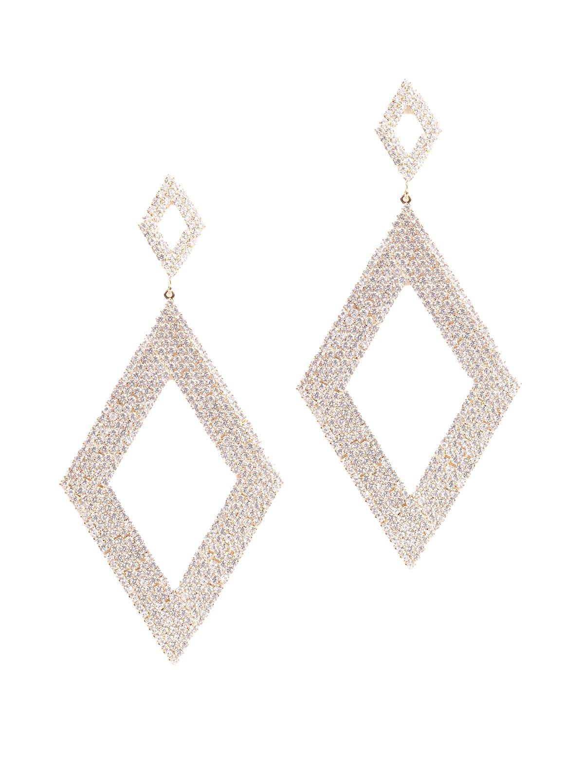 Women's Double Diamond-Shaped Crystal-Embellished Gold-Tone Earring
