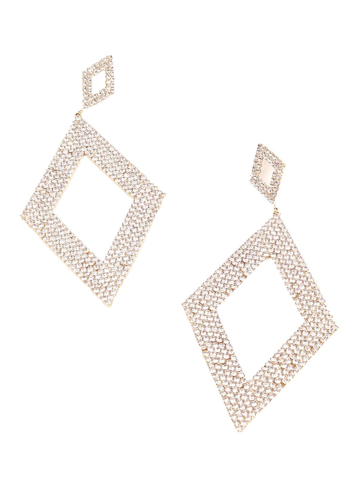 Women's Double Diamond-Shaped Crystal-Embellished Gold-Tone Earring