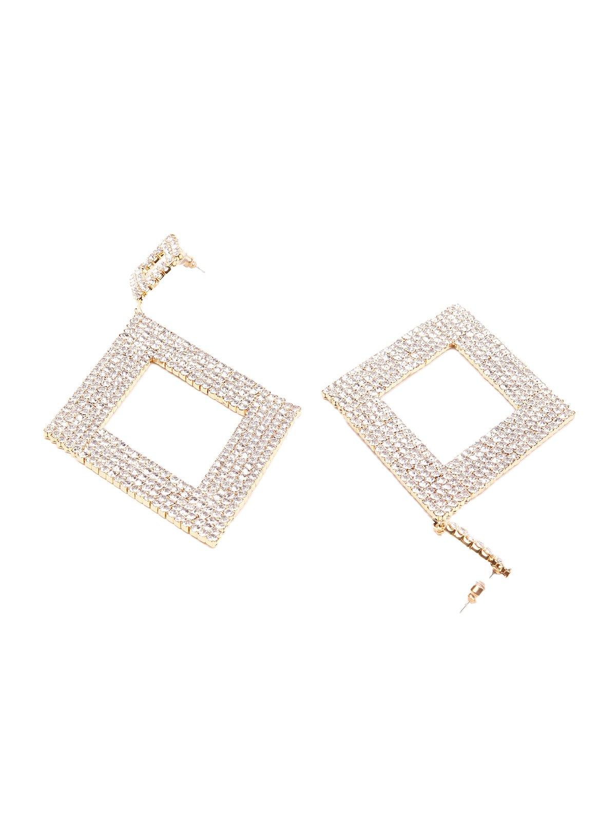 Women's Double Diamond-Shaped Crystal-Embellished Gold-Tone Earring