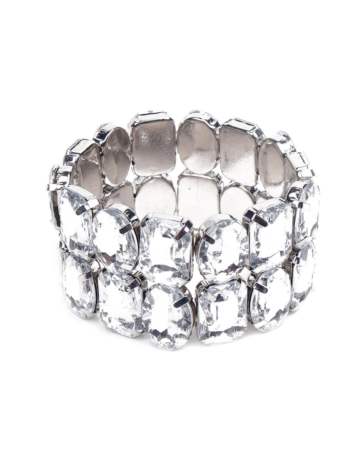 Women's Double Layered Artificial Crystal Bracelet -Silve
