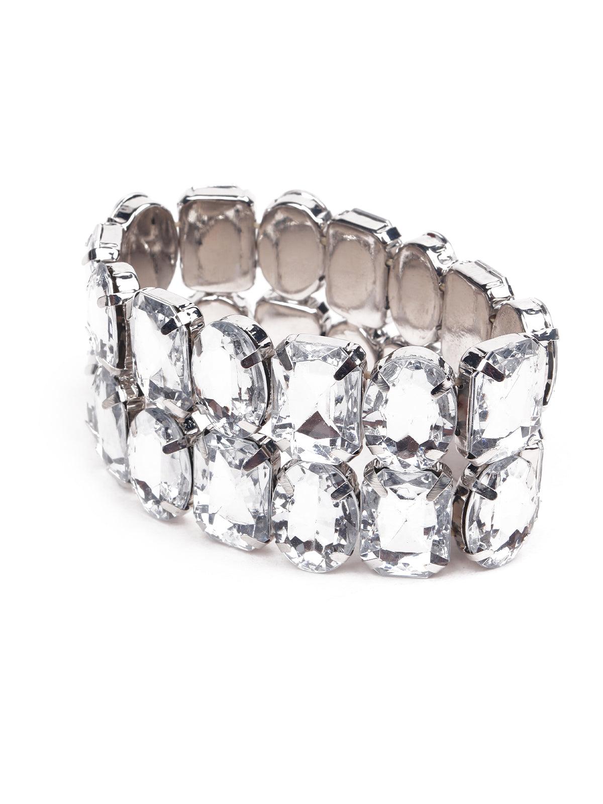 Women's Double Layered Artificial Crystal Bracelet -Silve