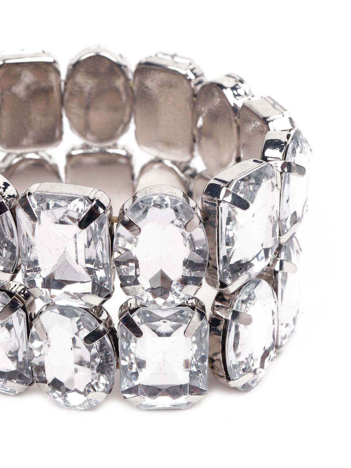 Women's Double Layered Artificial Crystal Bracelet -Silve