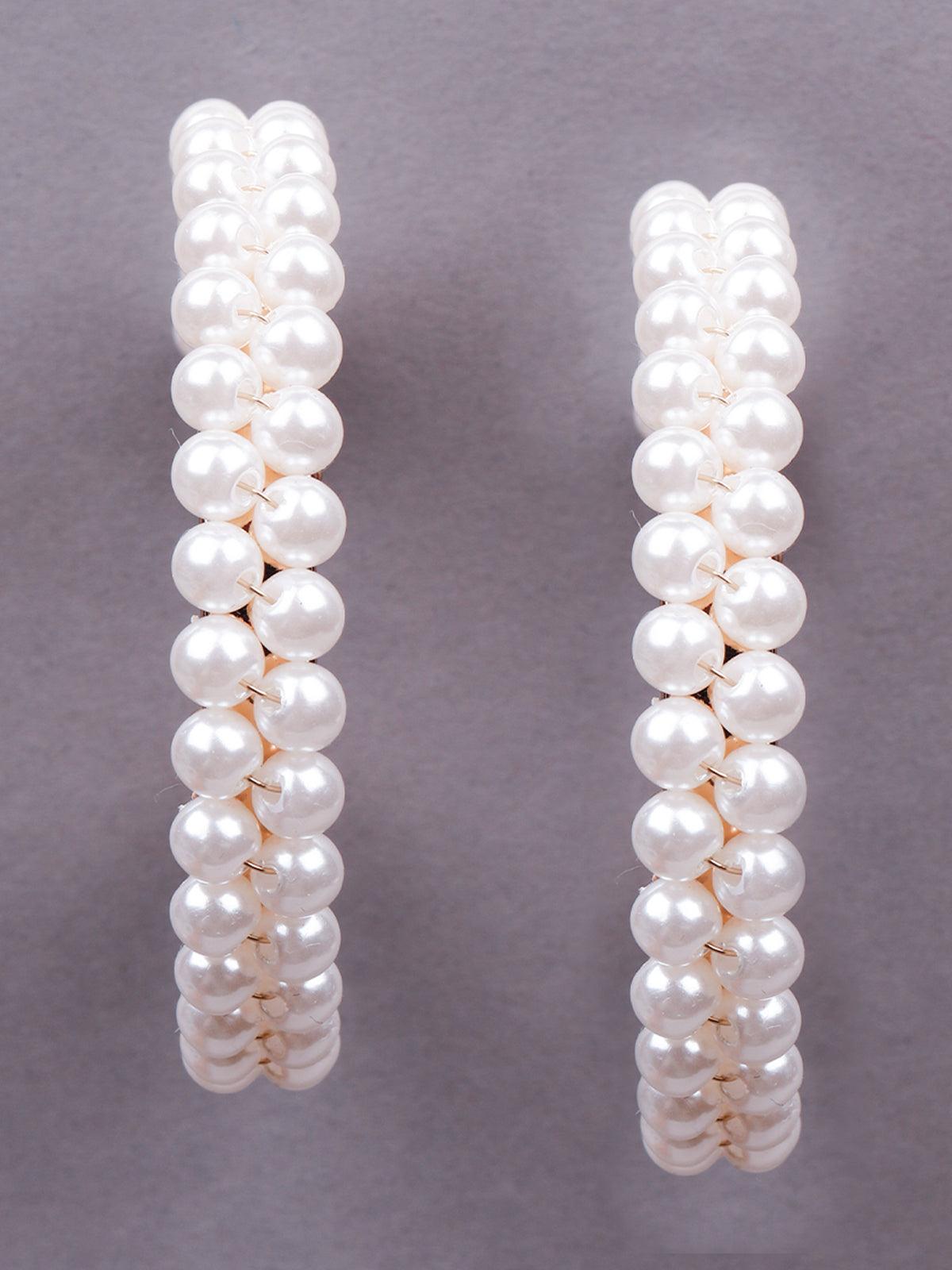 Women's Double Layered Artificial Pearl Hoop Statement Earring