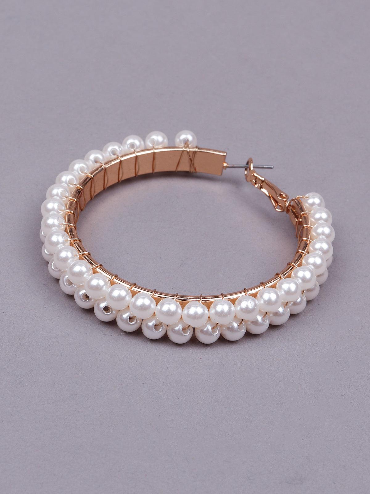 Women's Double Layered Artificial Pearl Hoop Statement Earring