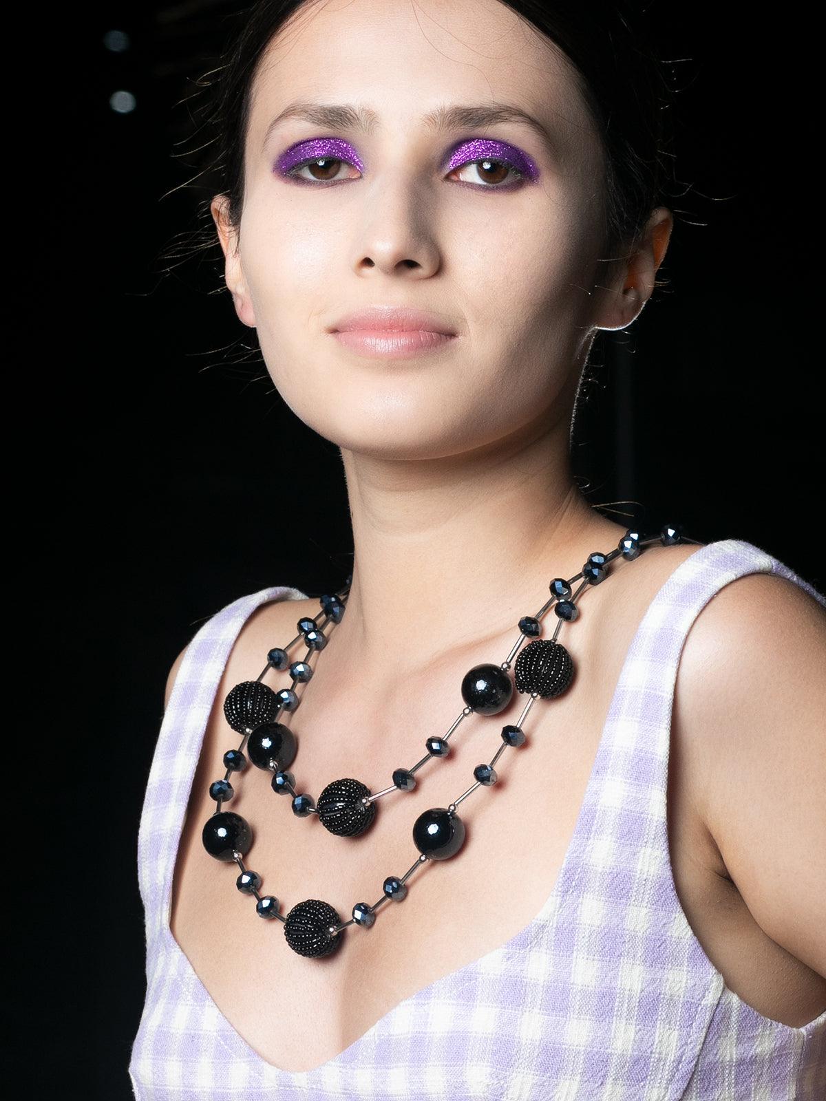 Women's Double Layered Beaded Station Necklac