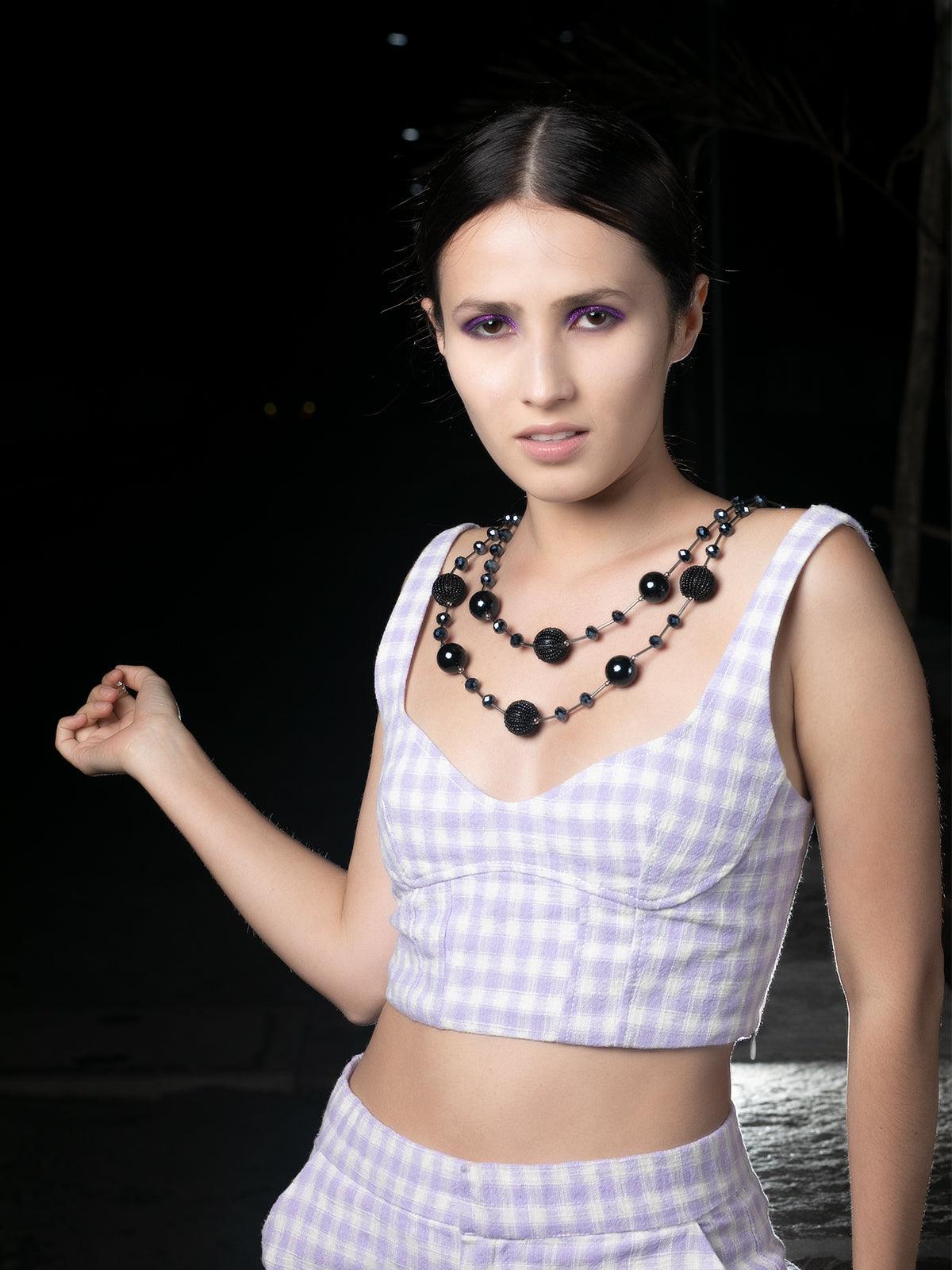 Women's Double Layered Beaded Station Necklac
