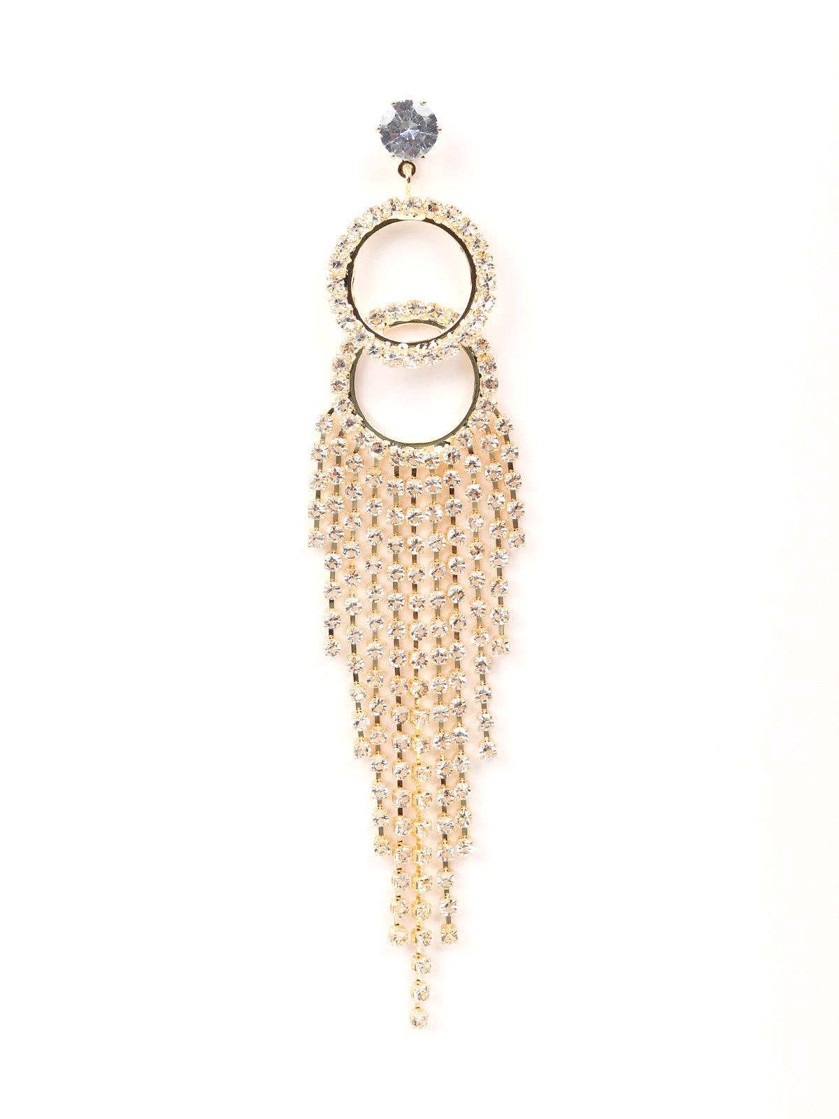 Women's Double Rounded Crystal-Embellished Tassel Drop Earring