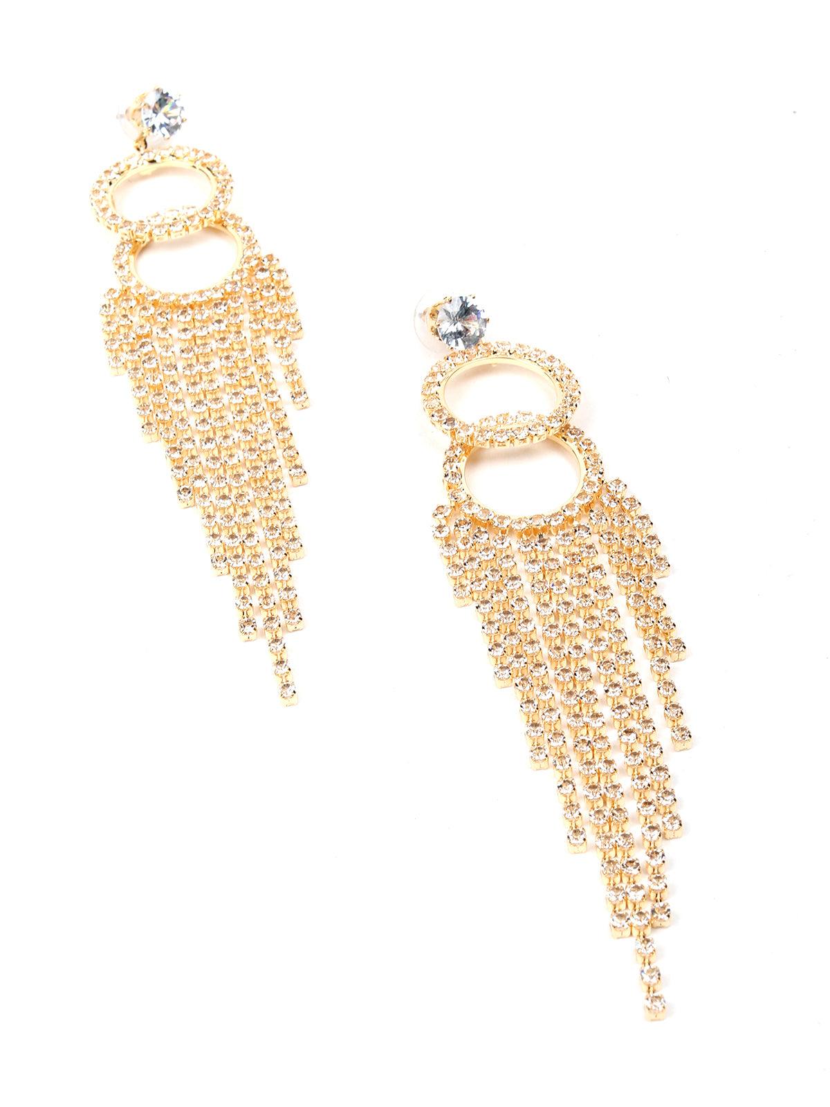 Women's Double Rounded Crystal-Embellished Tassel Drop Earring