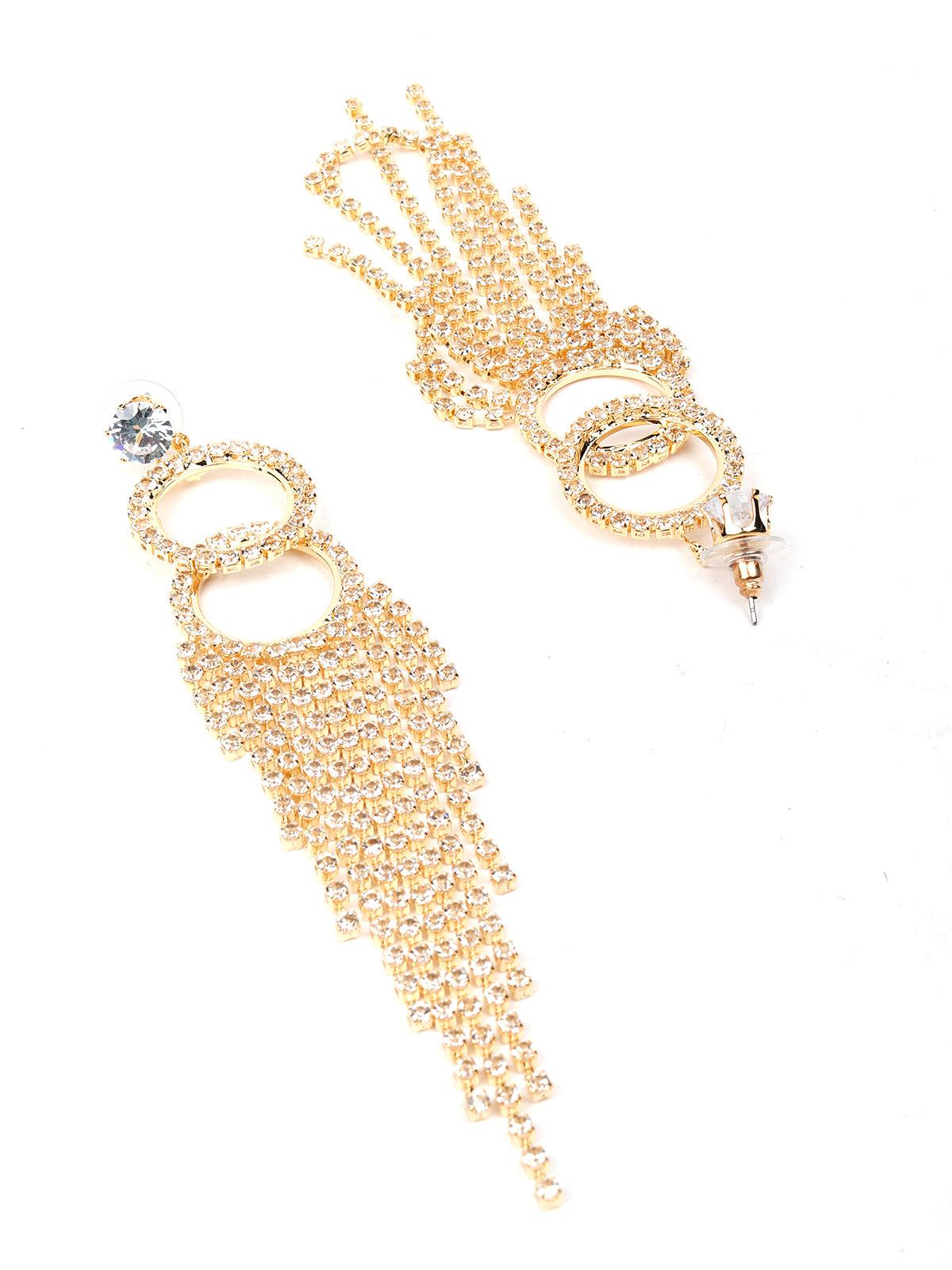 Women's Double Rounded Crystal-Embellished Tassel Drop Earring