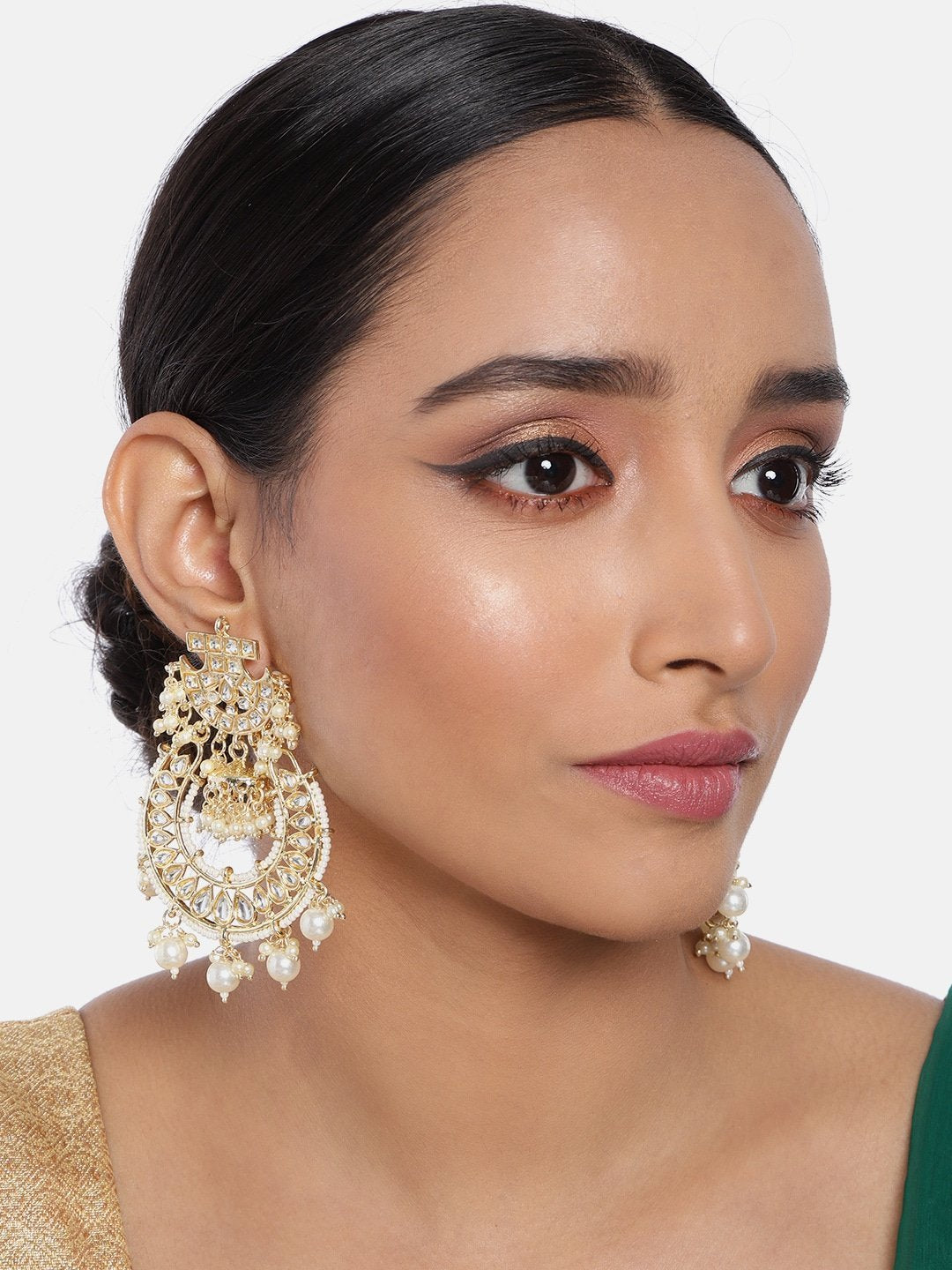 Women's  Gold Plated Kundan & Pearl Traditional Handcrafted White  Jhumki