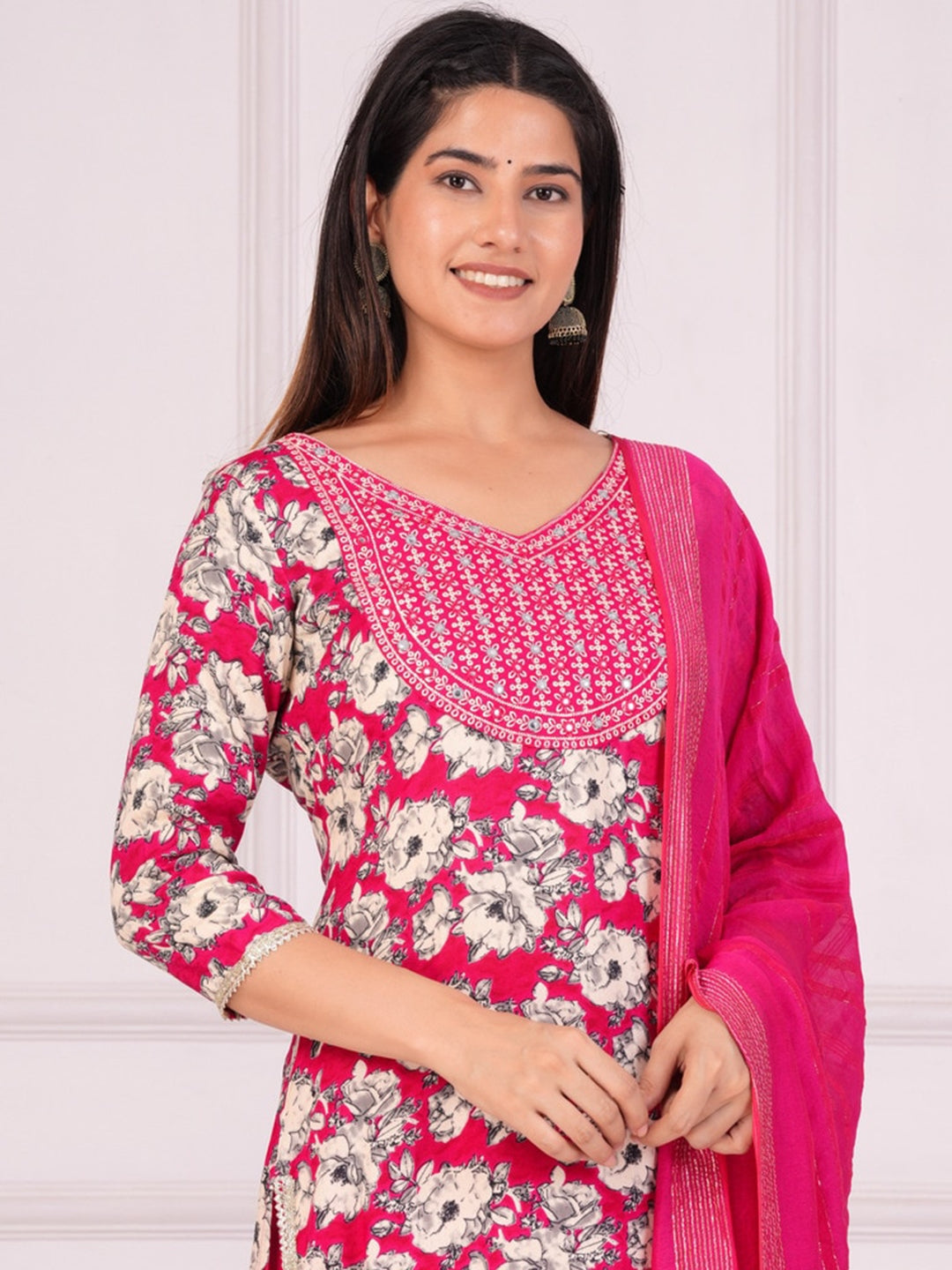 Women's Floral Printed Regular Straight Kurta & Palazzos With Dupatta - Taantav