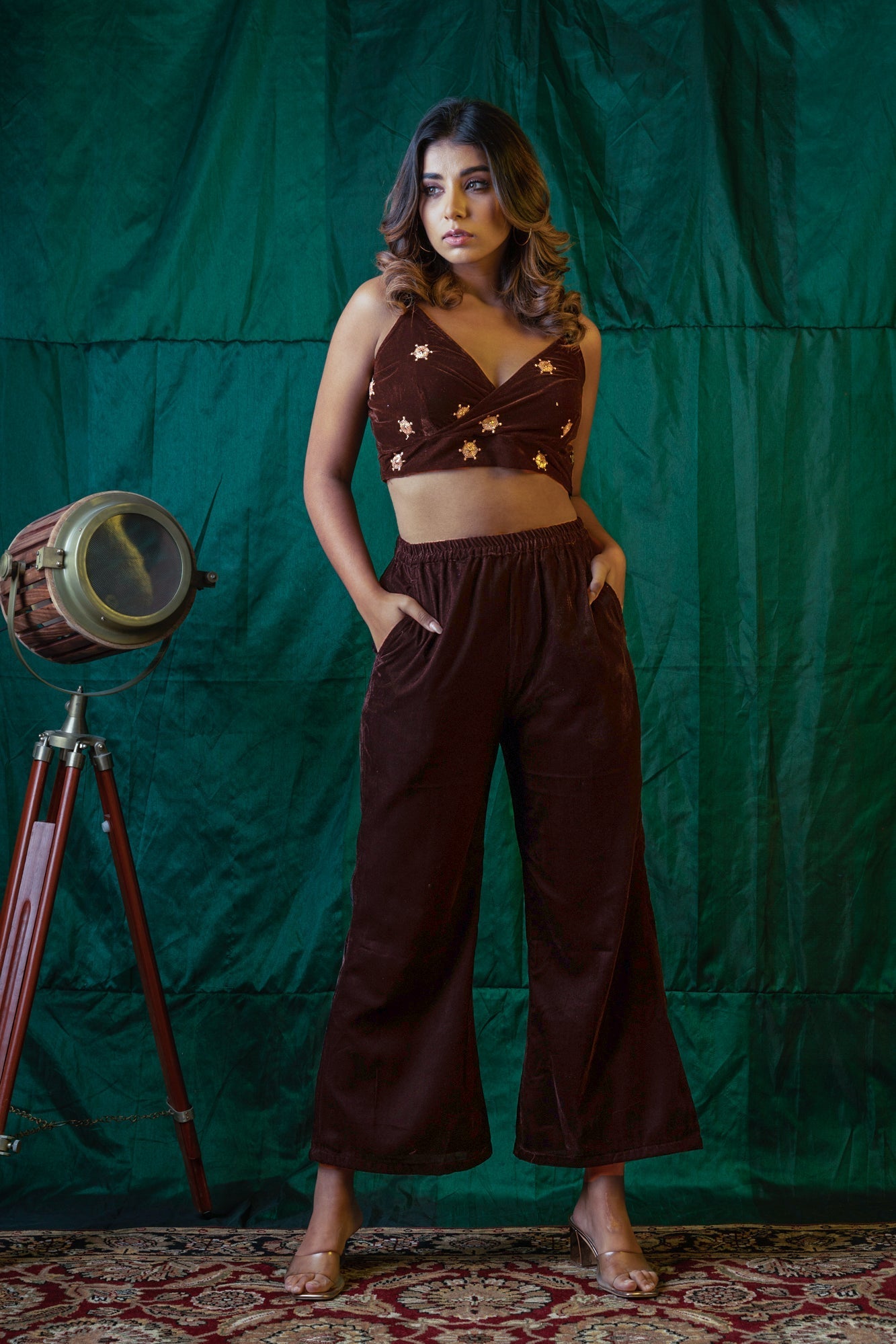 Women's Brown Velvet Gold Bralet - Nangalia Ruchira