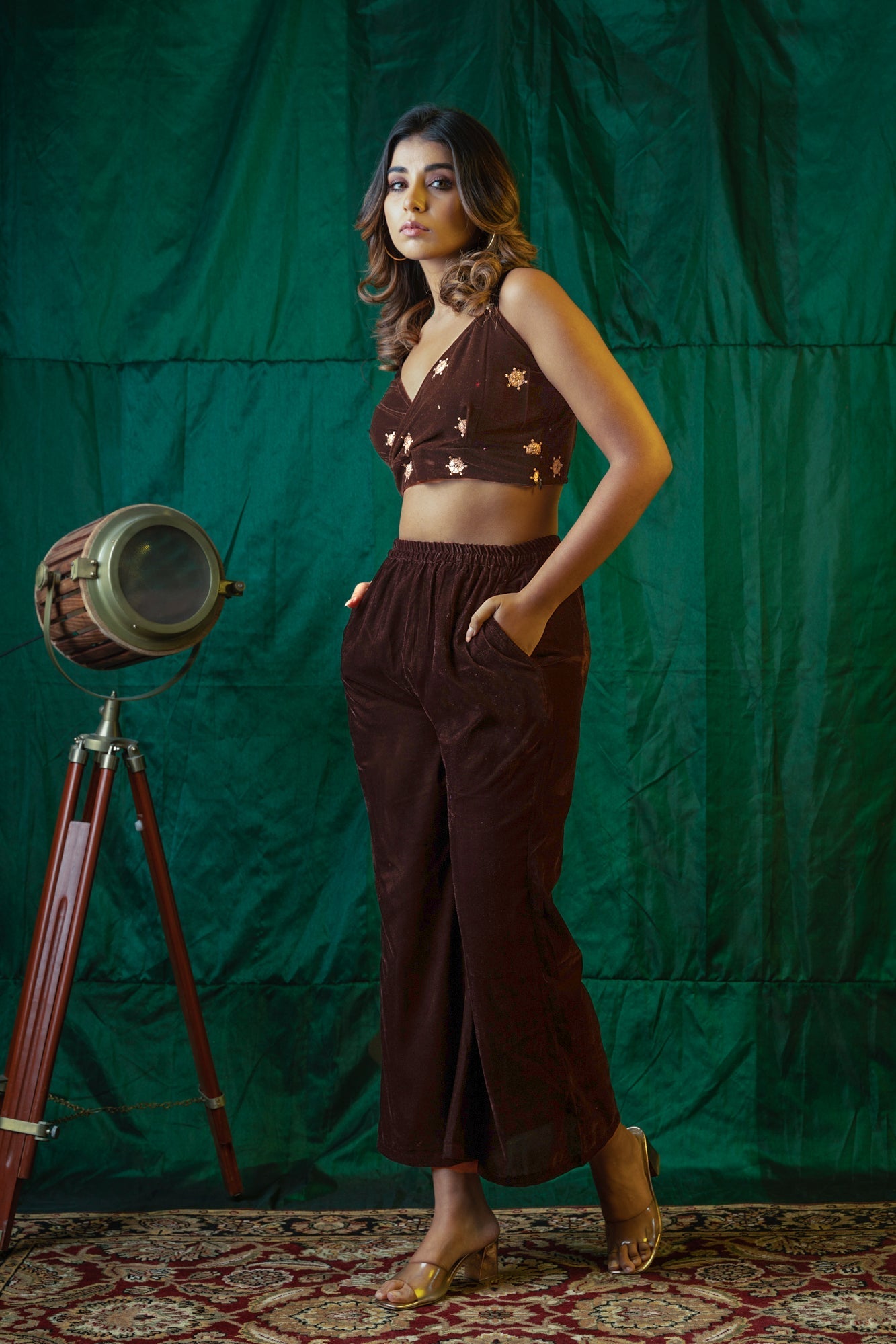Women's Brown Velvet Gold Bralet - Nangalia Ruchira
