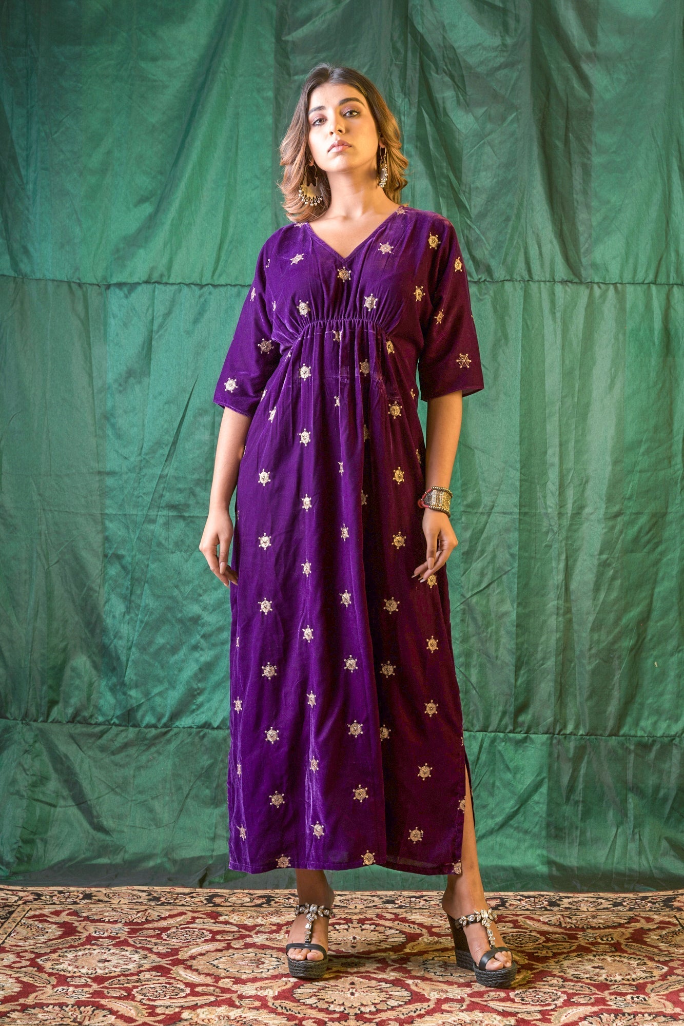 Women's Purple Velvet Embroidered Maxi - Nangalia Ruchira