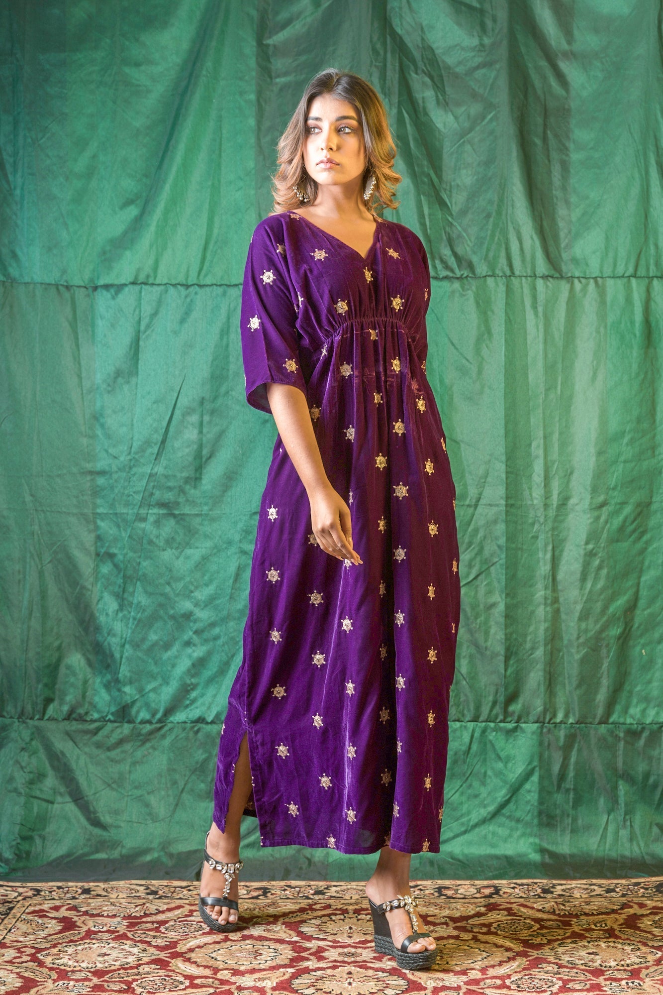 Women's Purple Velvet Embroidered Maxi - Nangalia Ruchira