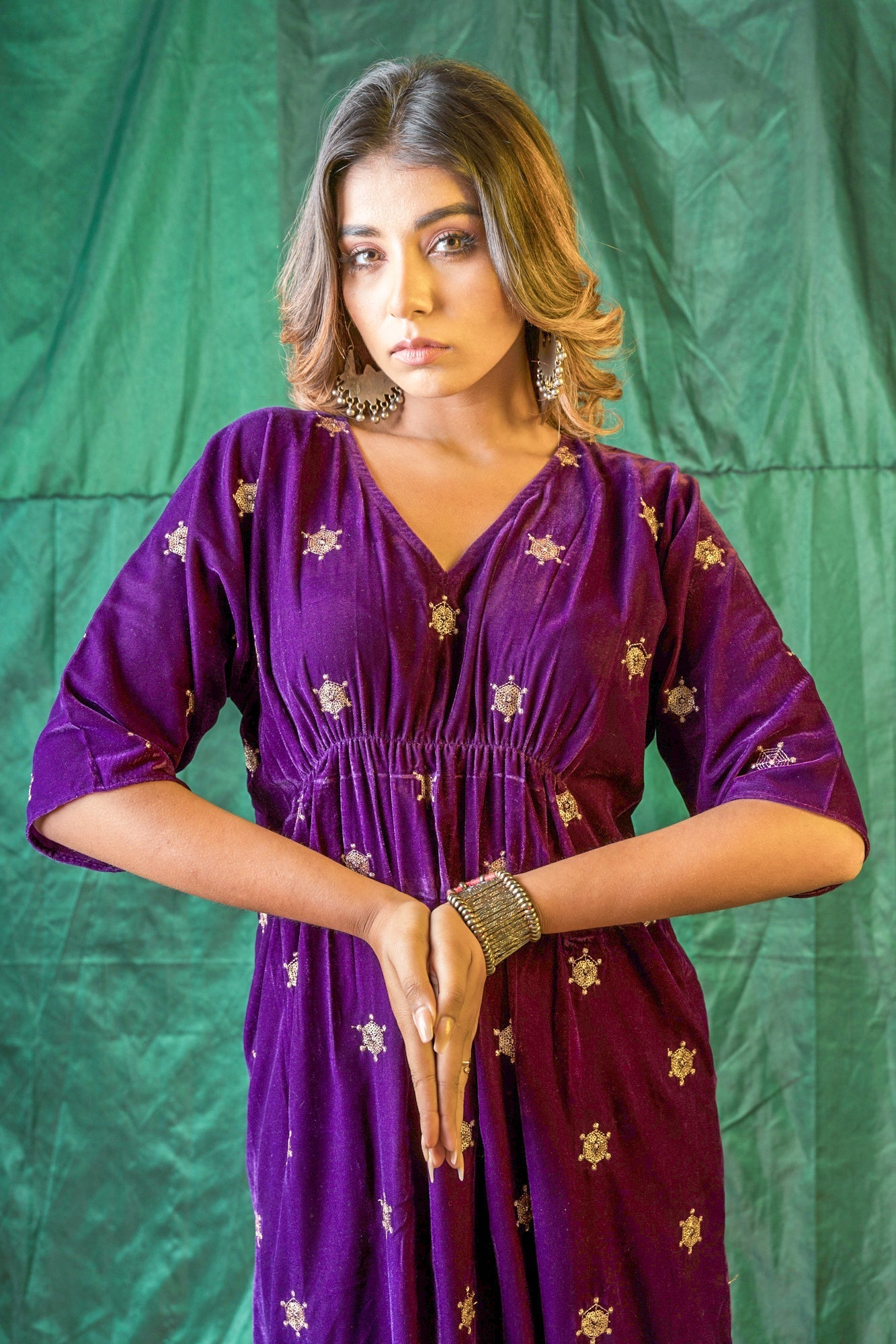 Women's Purple Velvet Embroidered Maxi - Nangalia Ruchira