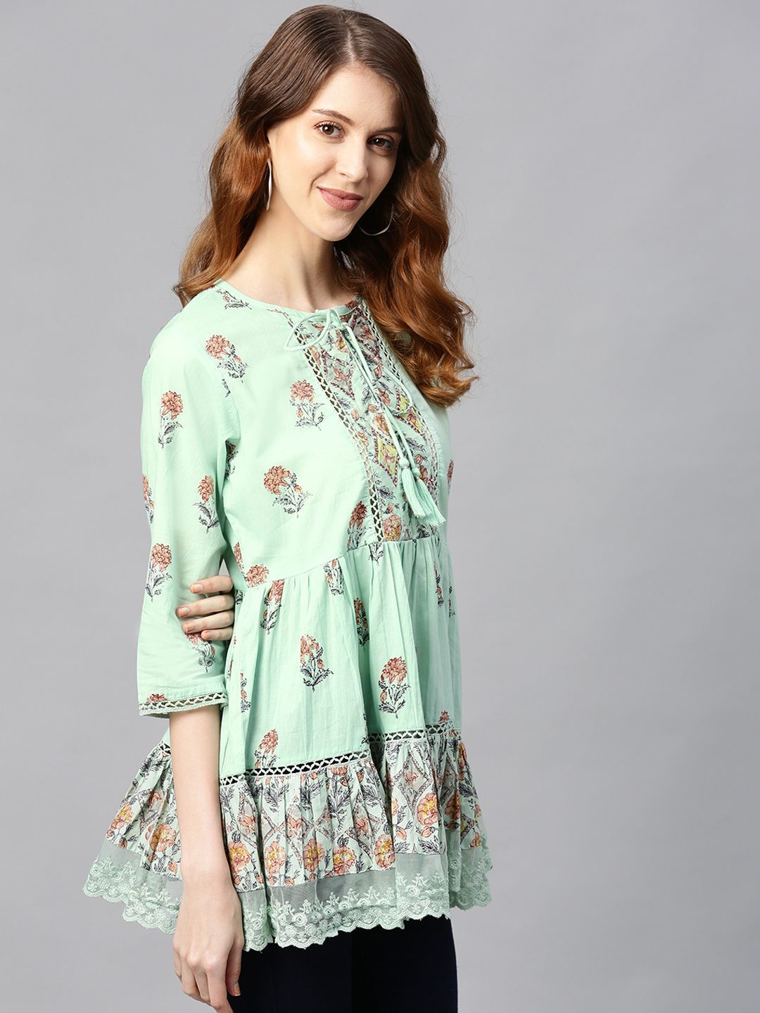 Women's Cambric Embroidered Tiered Top