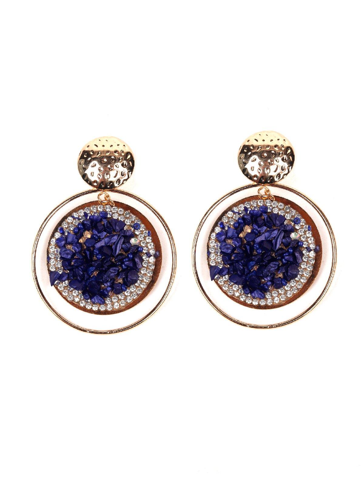 Women's Electric Blue Beaded Rounded Earring