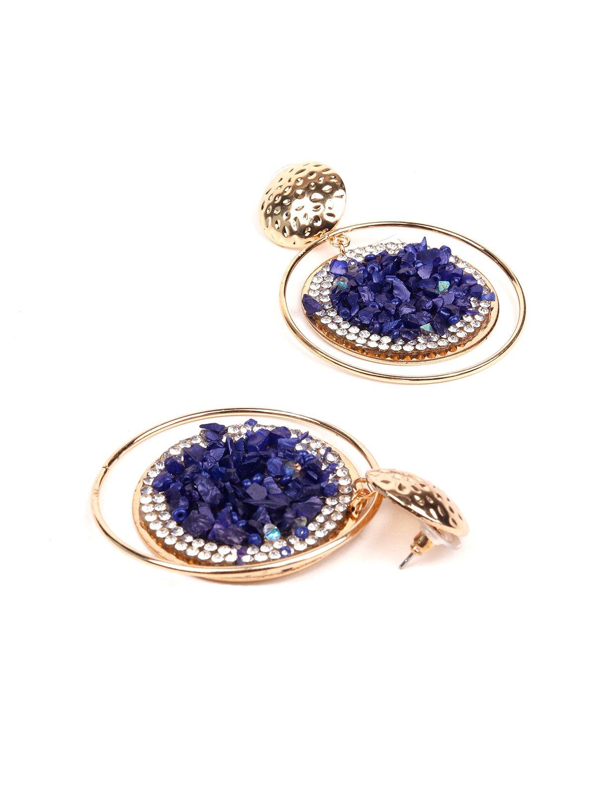 Women's Electric Blue Beaded Rounded Earring