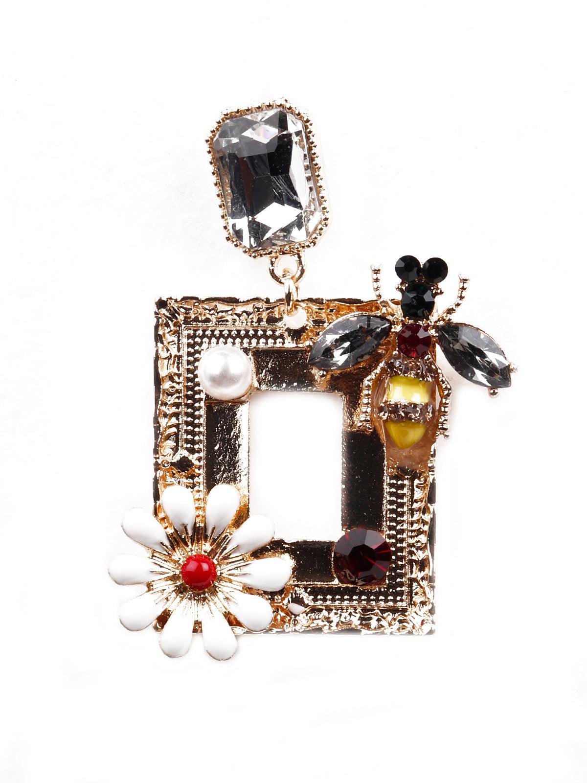 Women's Elegance Floral Structured Statement Earrings - Gol