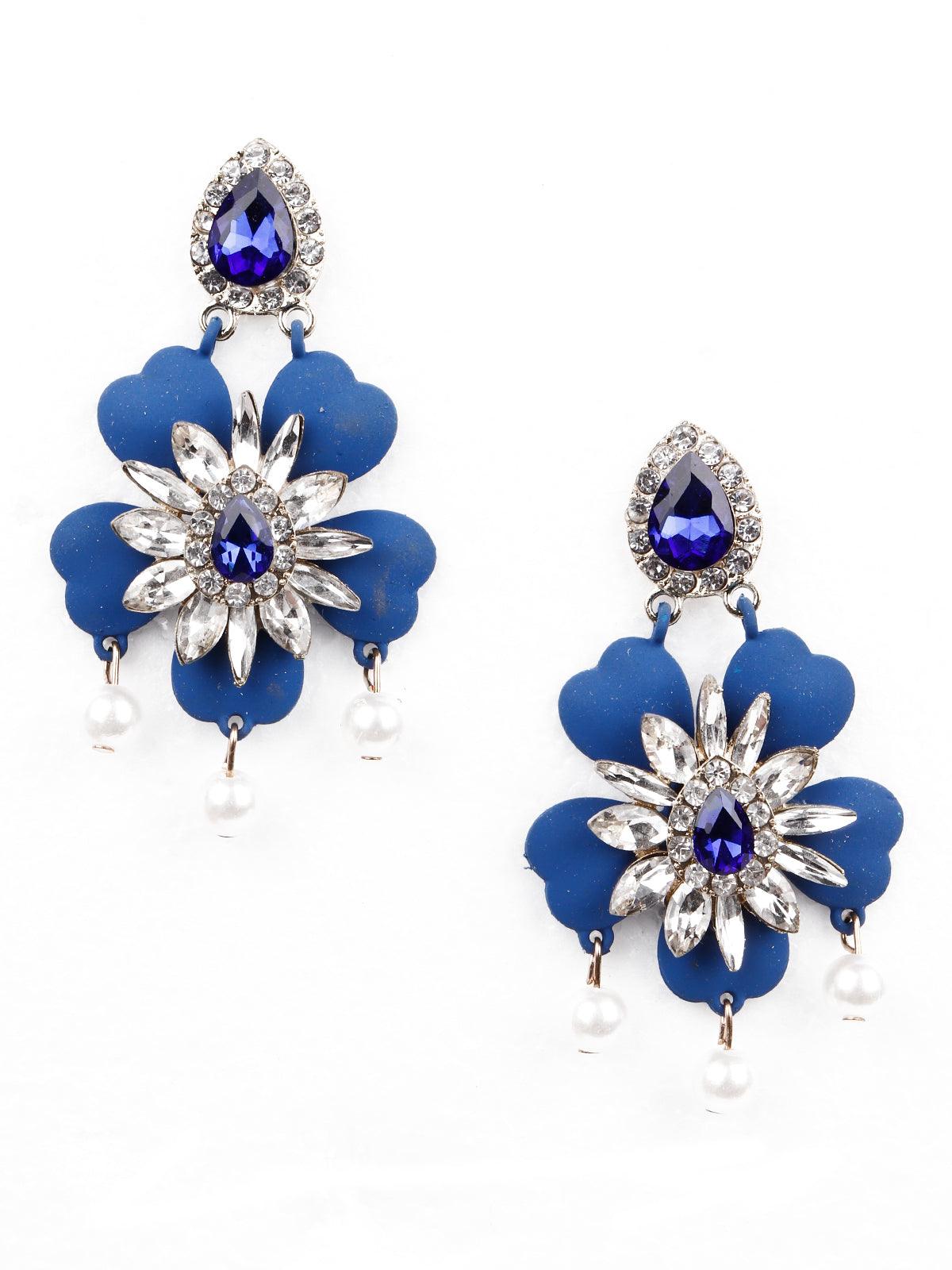 Women's Elegant Blue Floral Statement Earring
