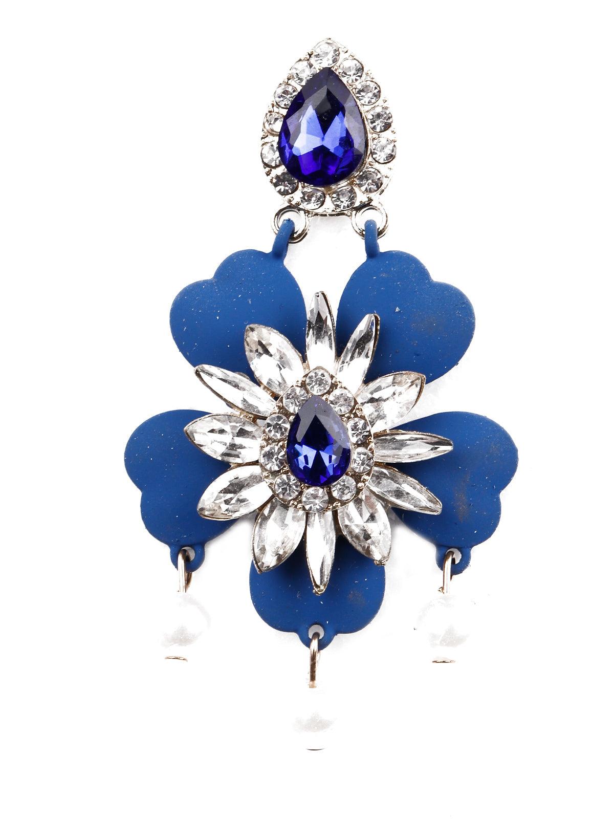 Women's Elegant Blue Floral Statement Earring