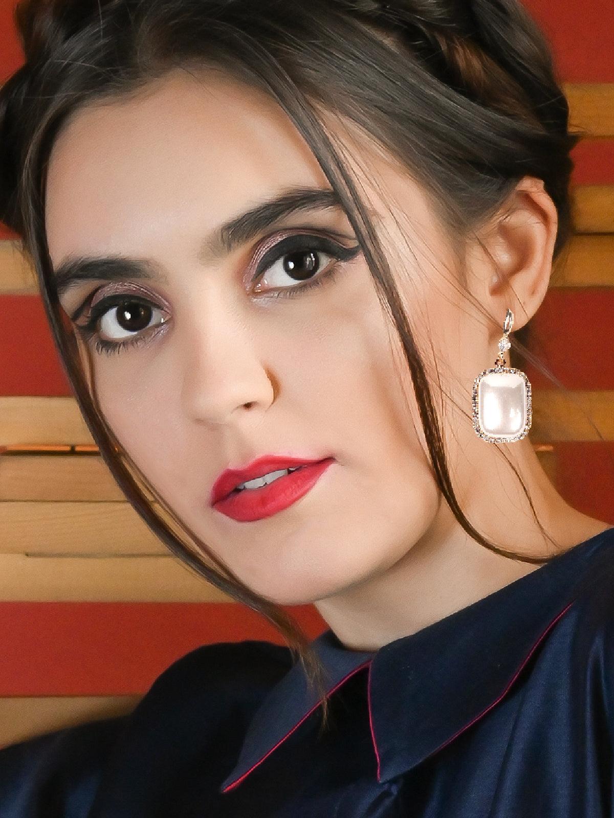 Women's Elegant Crystal Stone Drop Earrings -Silve