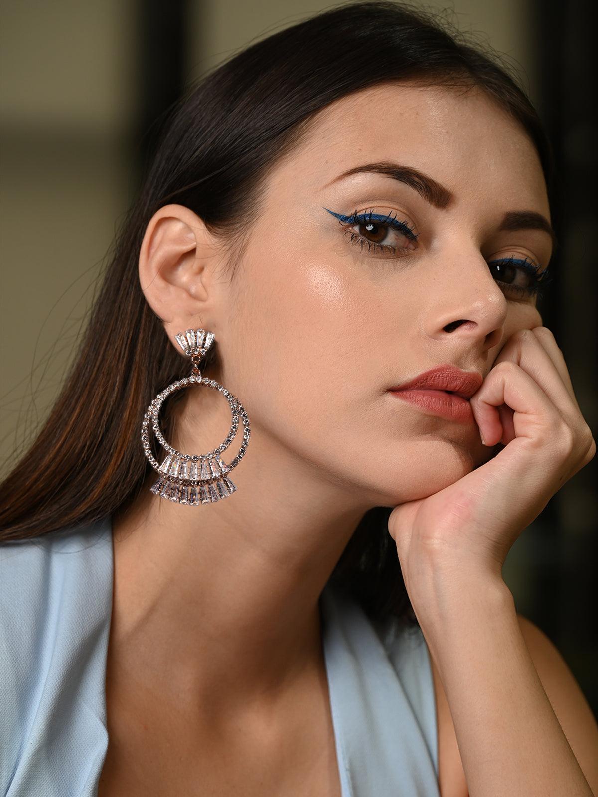 Women's Elegant Double Hoop Crystal Earring