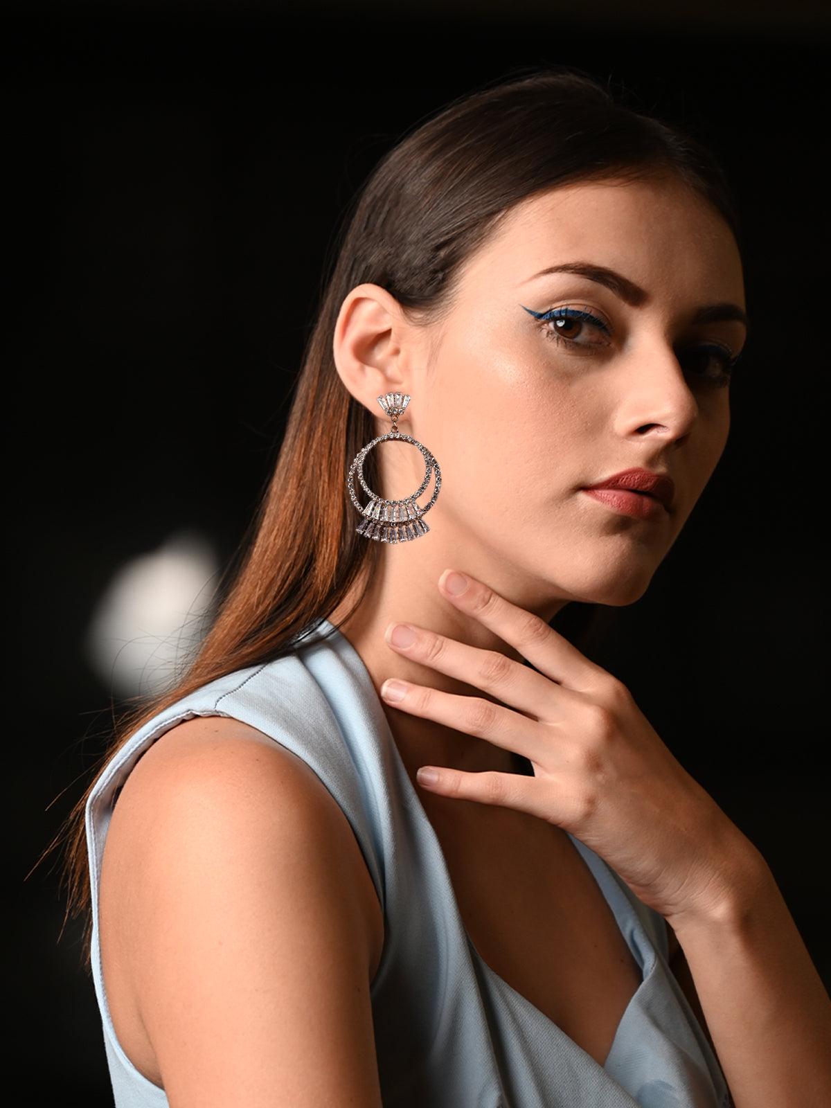 Women's Elegant Double Hoop Crystal Earring