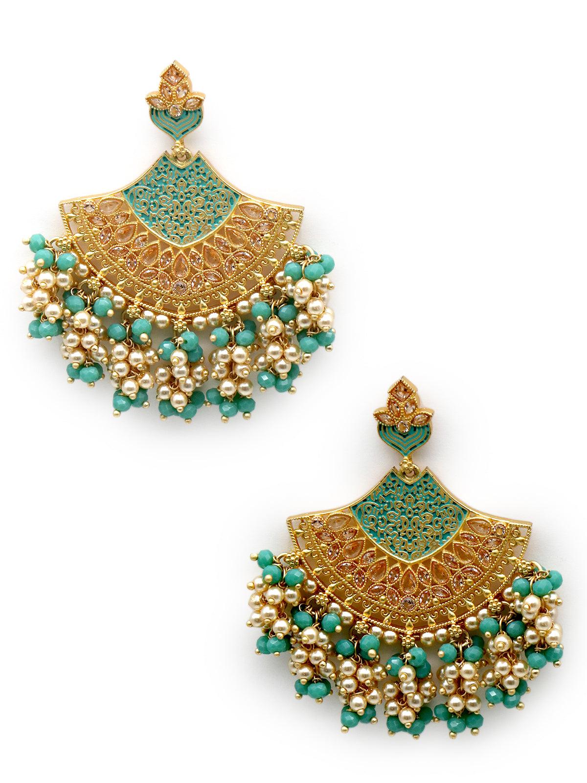 Women's Elegant Golden Tone Half-Moon Light Green Dangle Earring