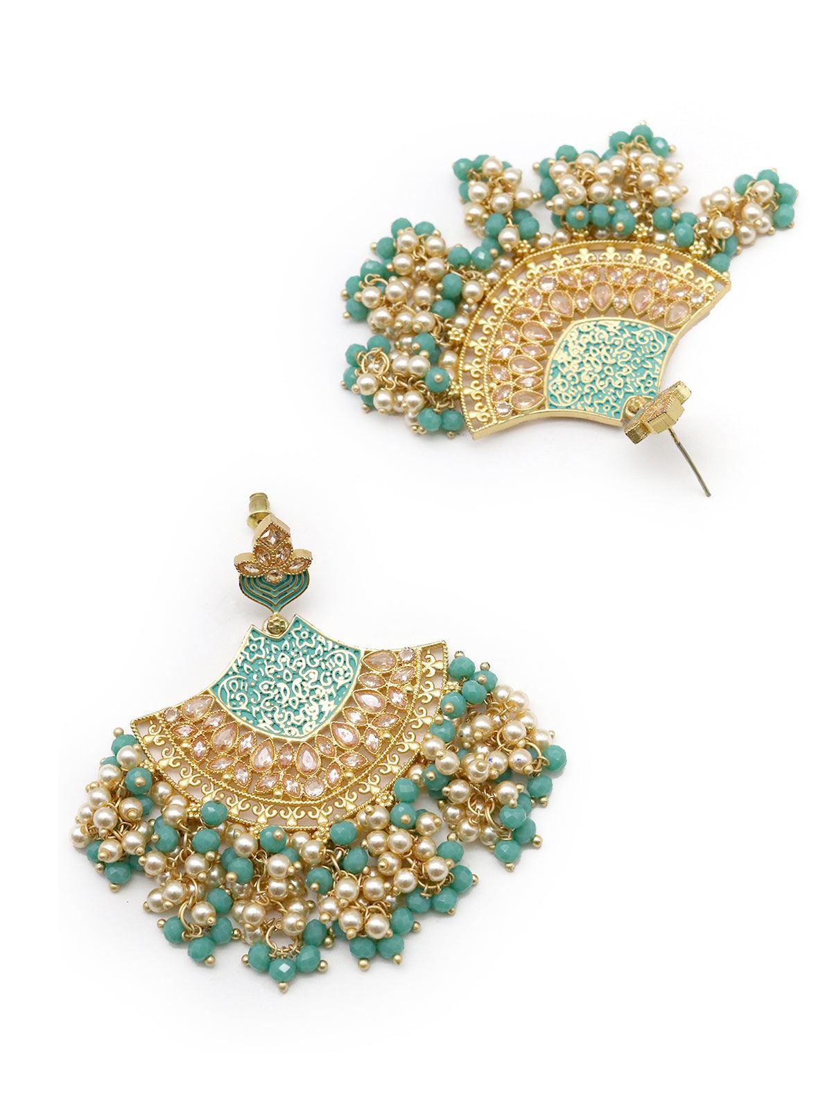 Women's Elegant Golden Tone Half-Moon Light Green Dangle Earring