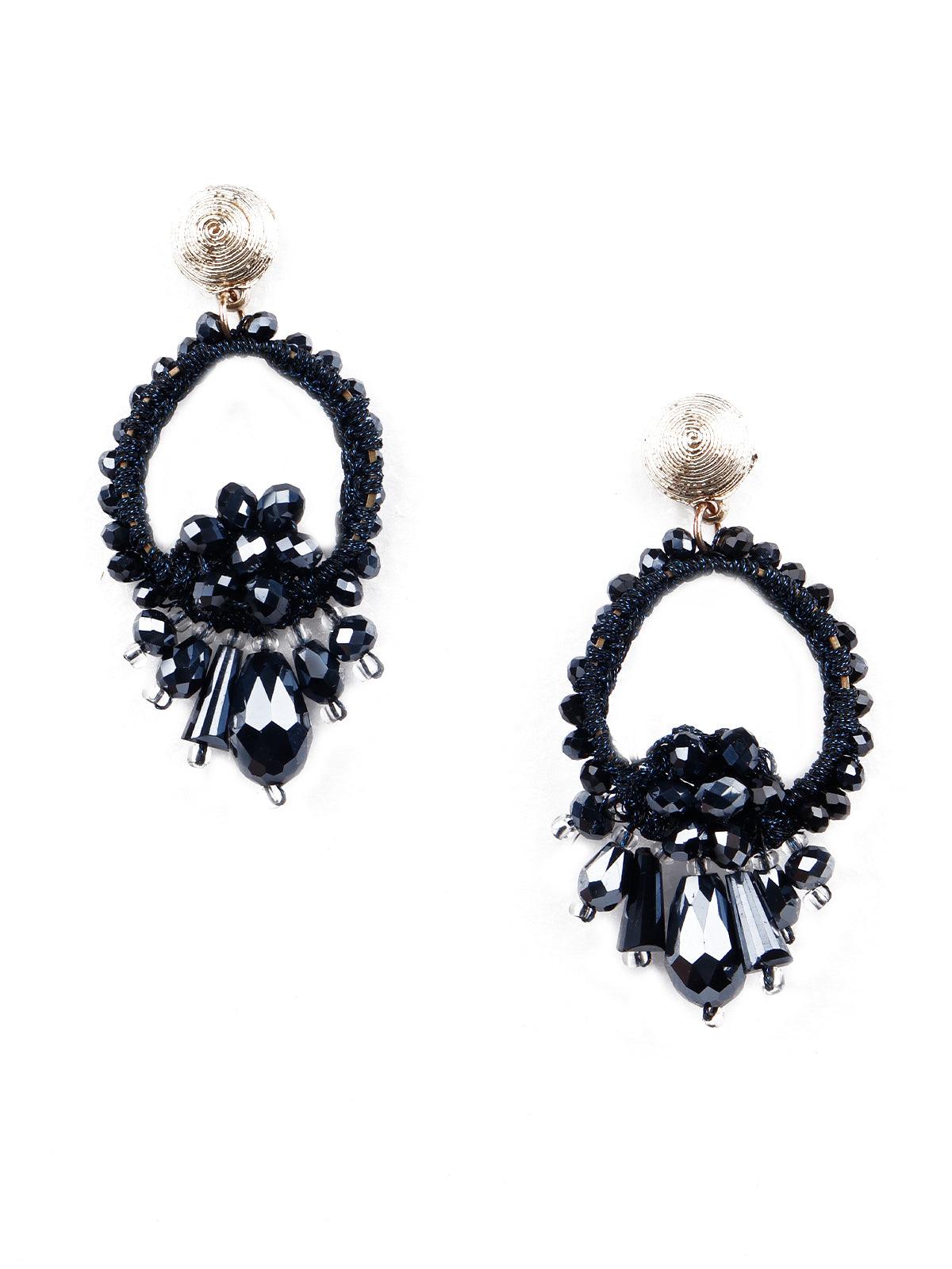 Women's Elegant Navy Blue Embellished Statement Earring
