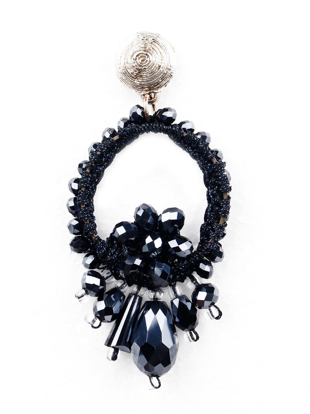 Women's Elegant Navy Blue Embellished Statement Earring