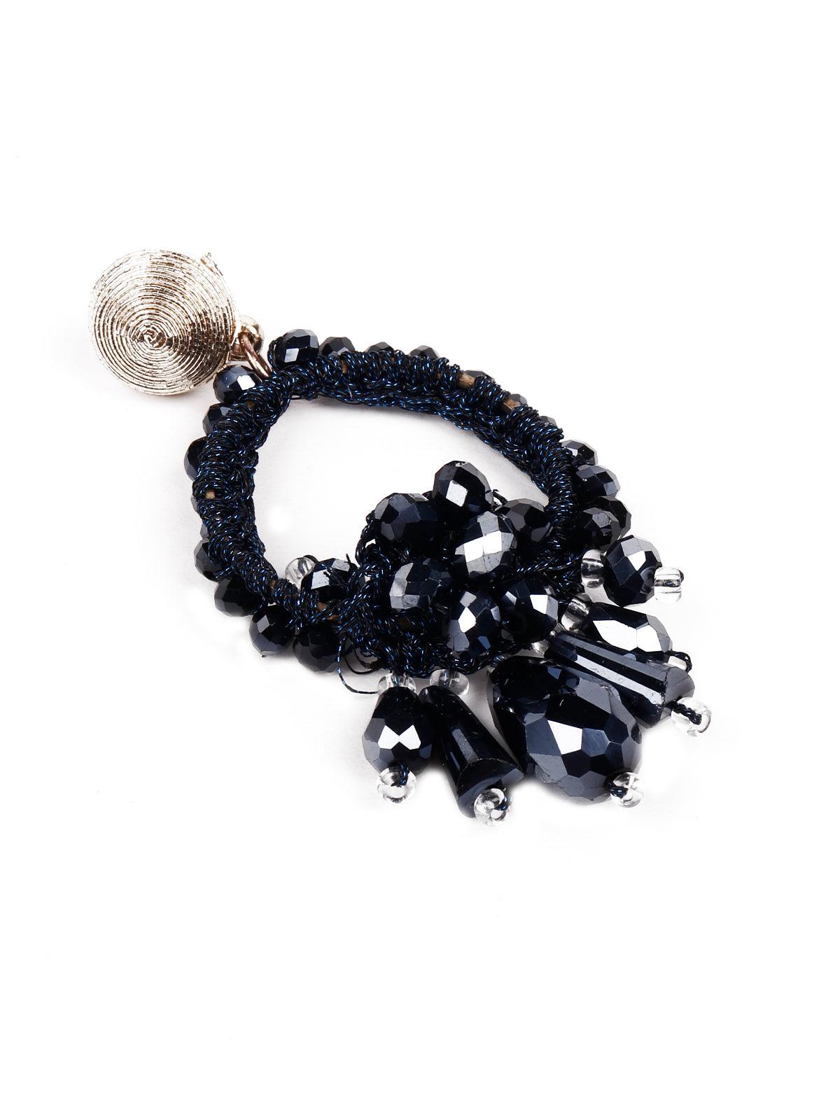Women's Elegant Navy Blue Embellished Statement Earring