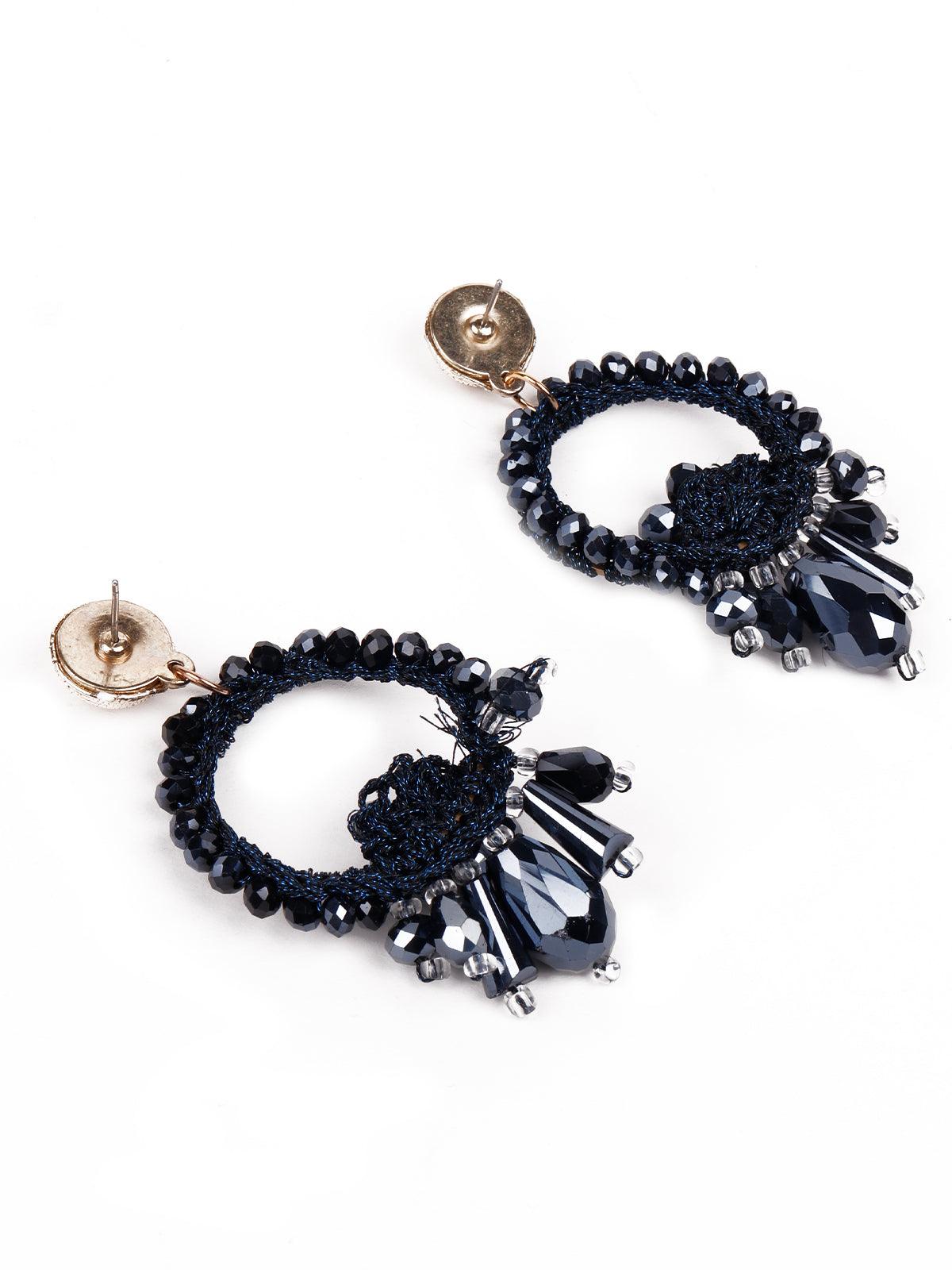 Women's Elegant Navy Blue Embellished Statement Earring