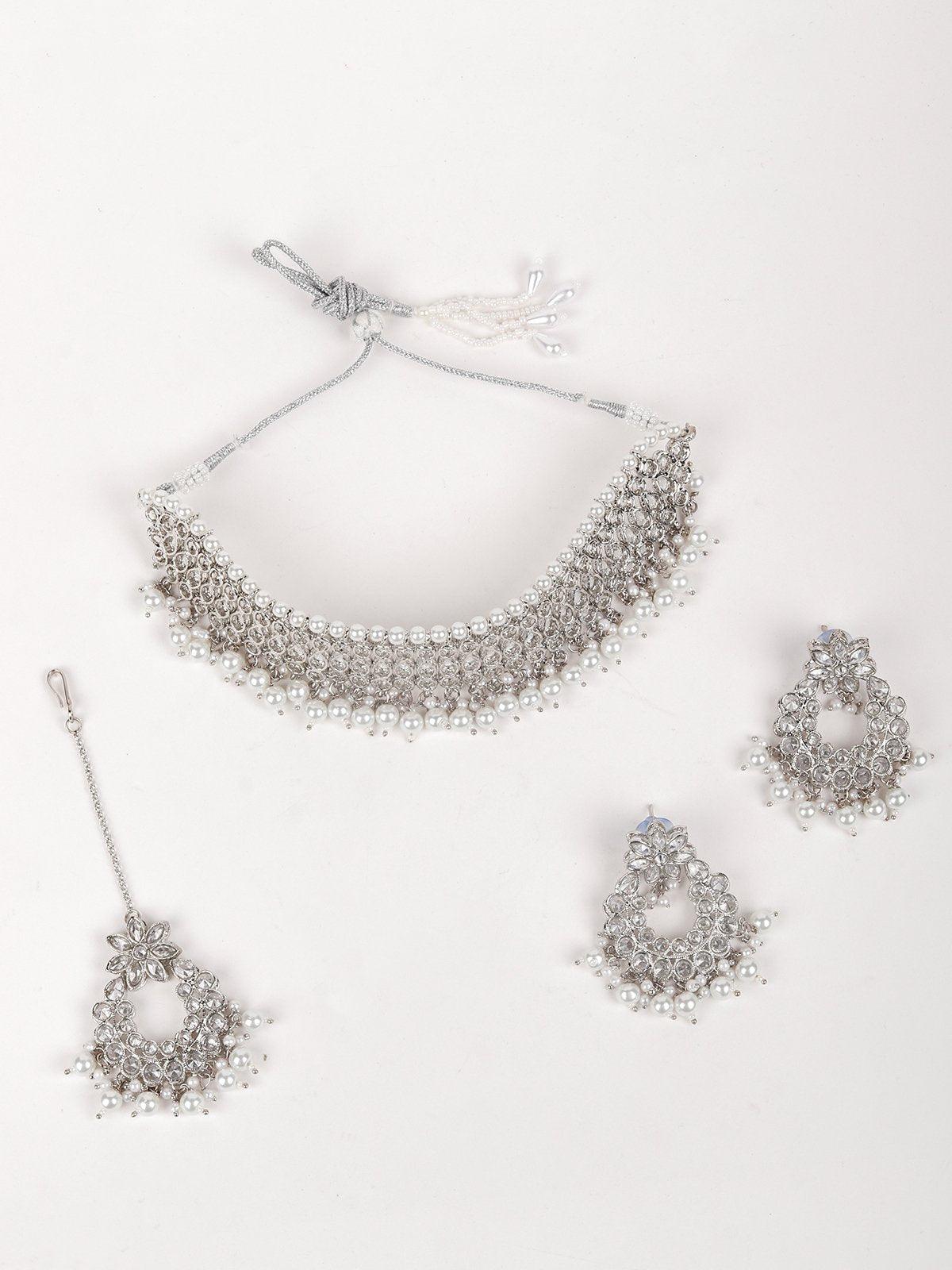 Women's Elegant Pearl-Embellished Crystal Necklace Se