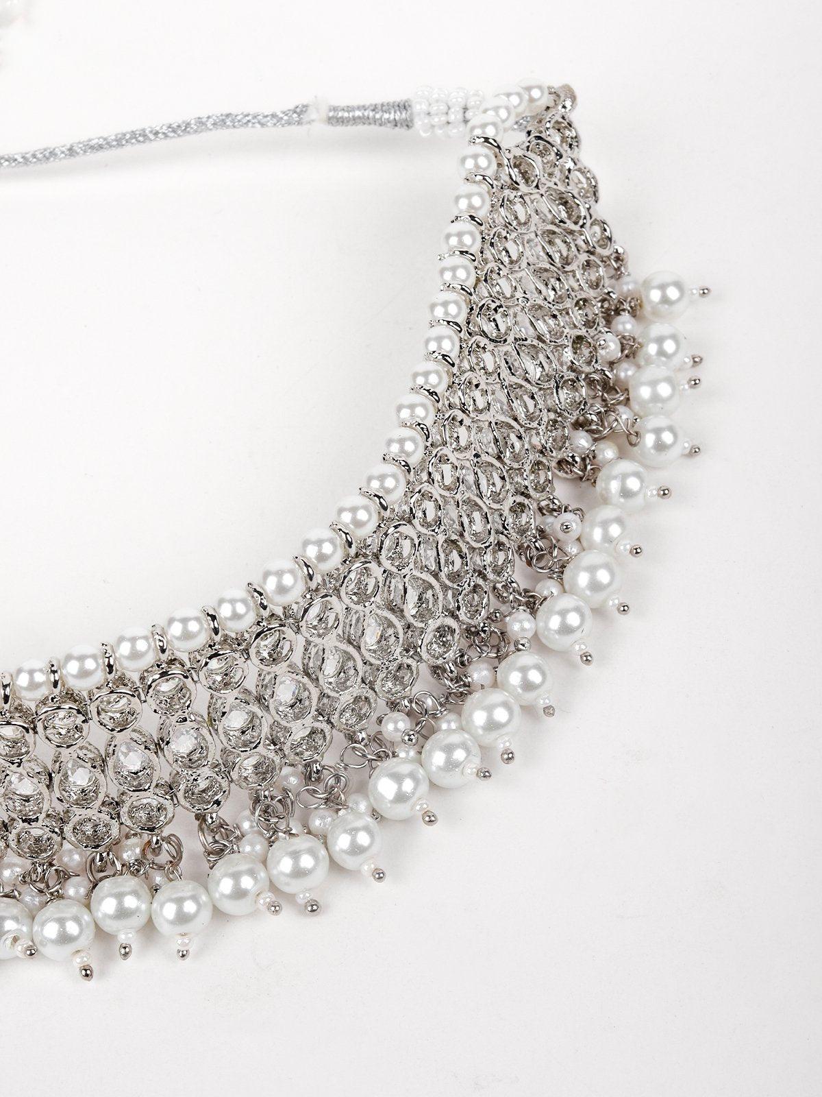 Women's Elegant Pearl-Embellished Crystal Necklace Se
