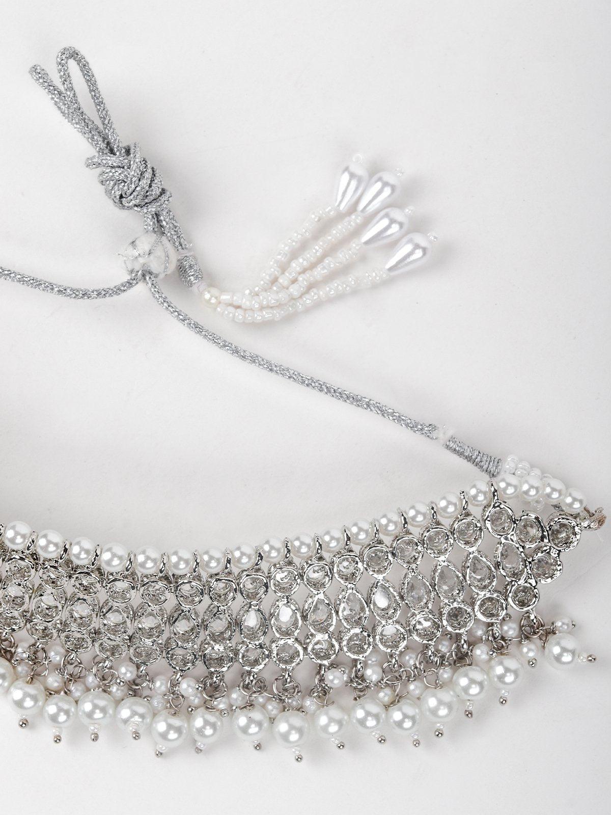 Women's Elegant Pearl-Embellished Crystal Necklace Se